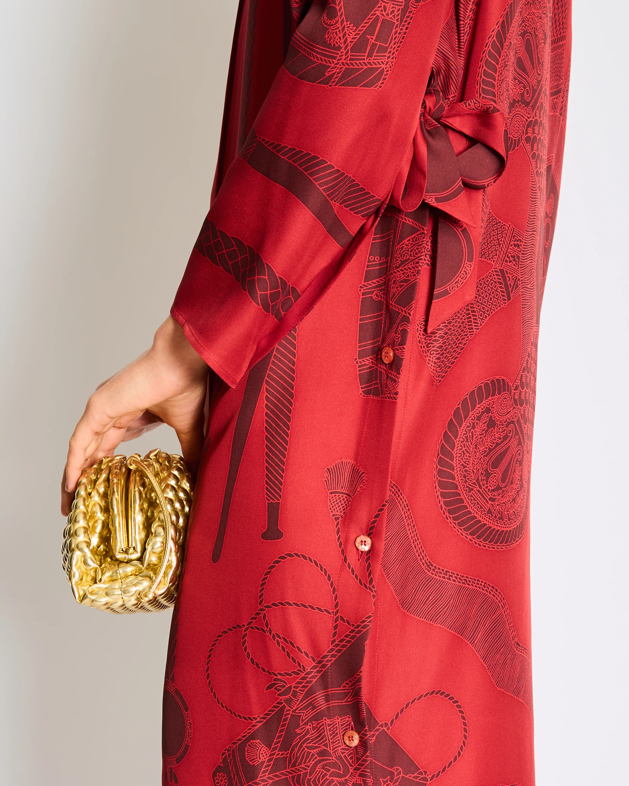 Hermès Red Silk Collarless Midi Dress with Mosaic Print Detail Size FR 34 (UK 6 - Image 3