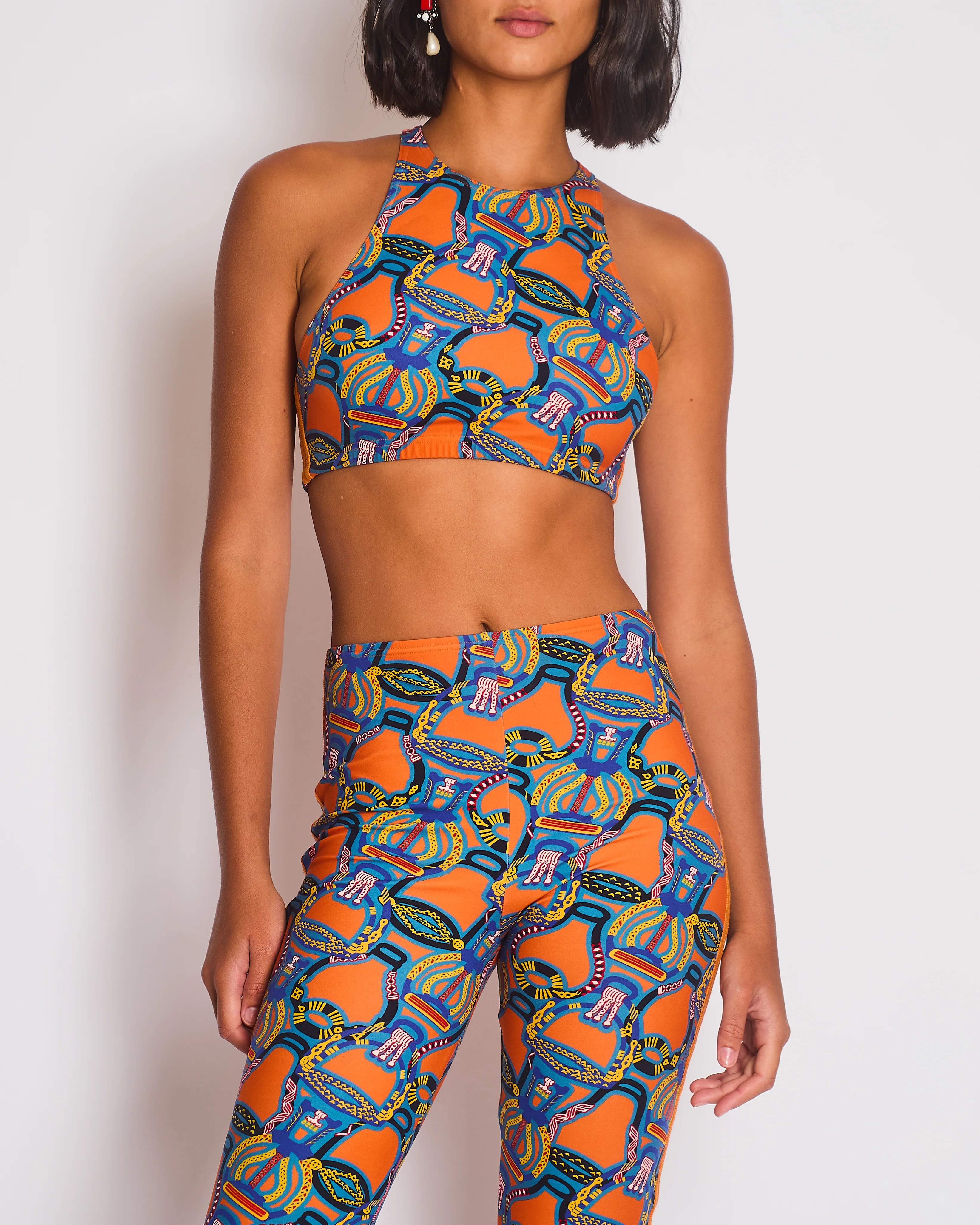 Hermes Orange & Multicolour Printed Cropped Top & Capri Trousers Bath/Gym Set Size FR 36 (UK 8) - Image 2