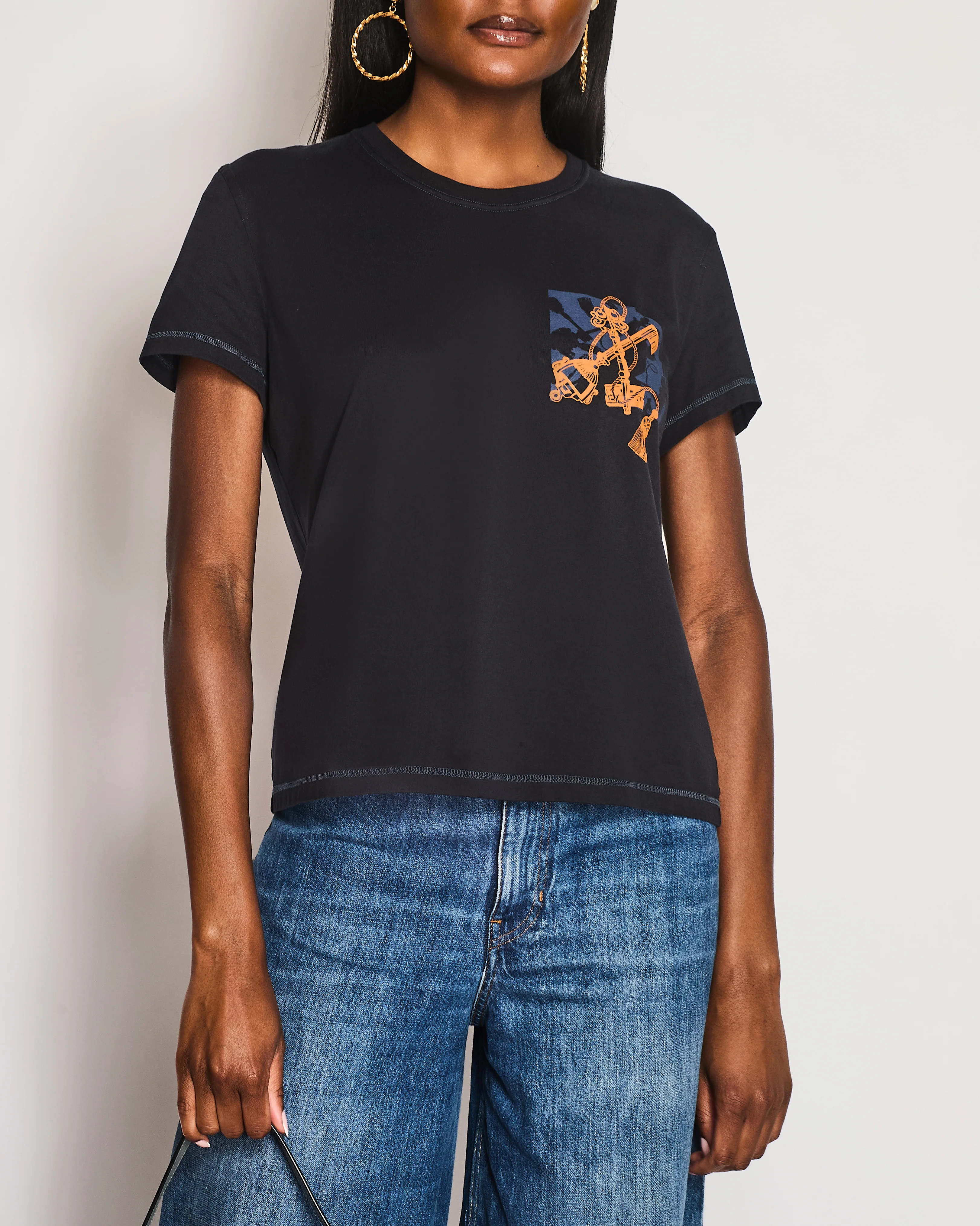 Hermes T-Shirt in Bleu Noir with "Les Clefs" Print in Size FR 38 (UK 10)