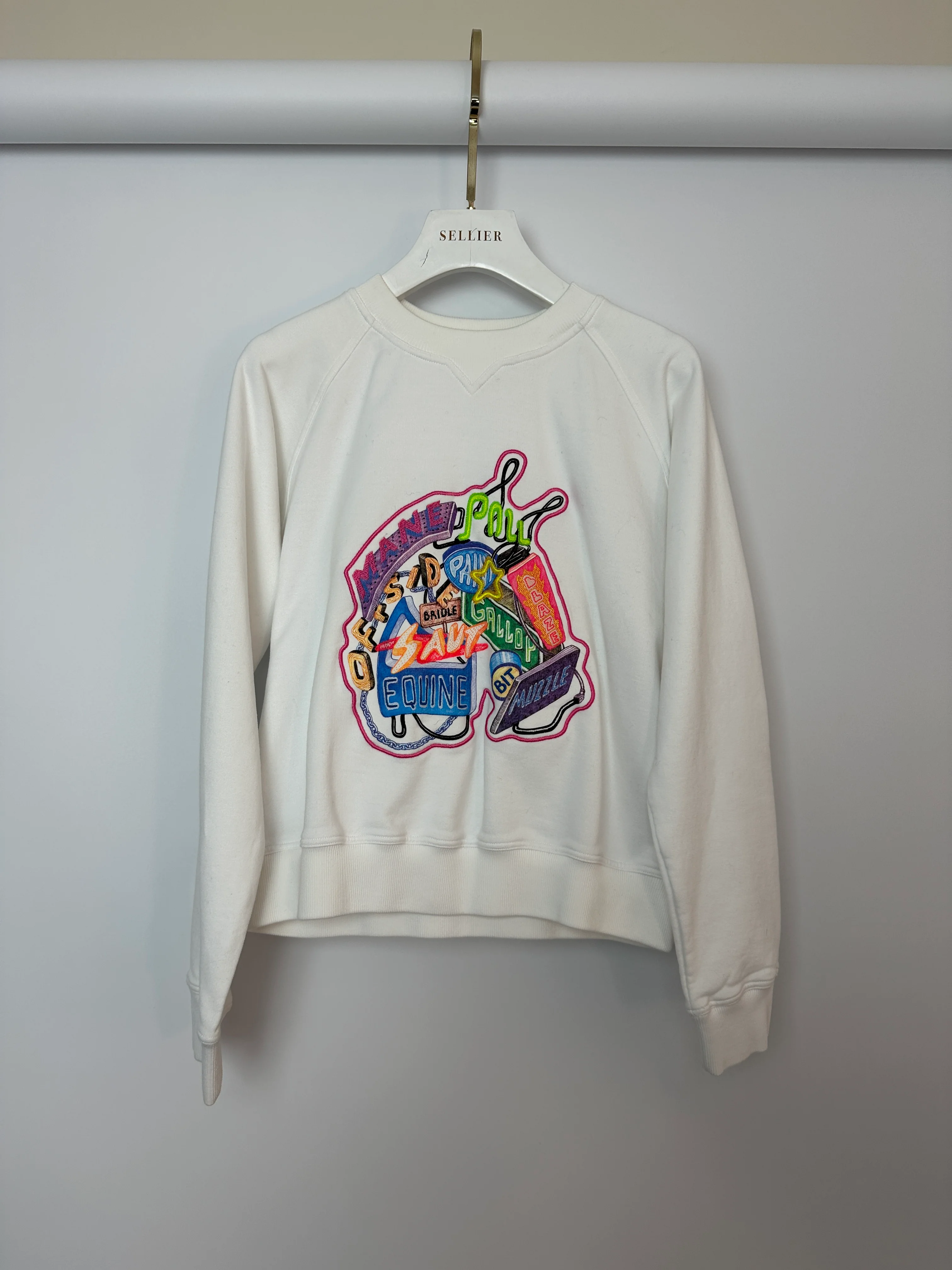 Hermès White "Chevaloscope" Embroidered Sweatshirt Size FR 38 (UK 10) - Image 8