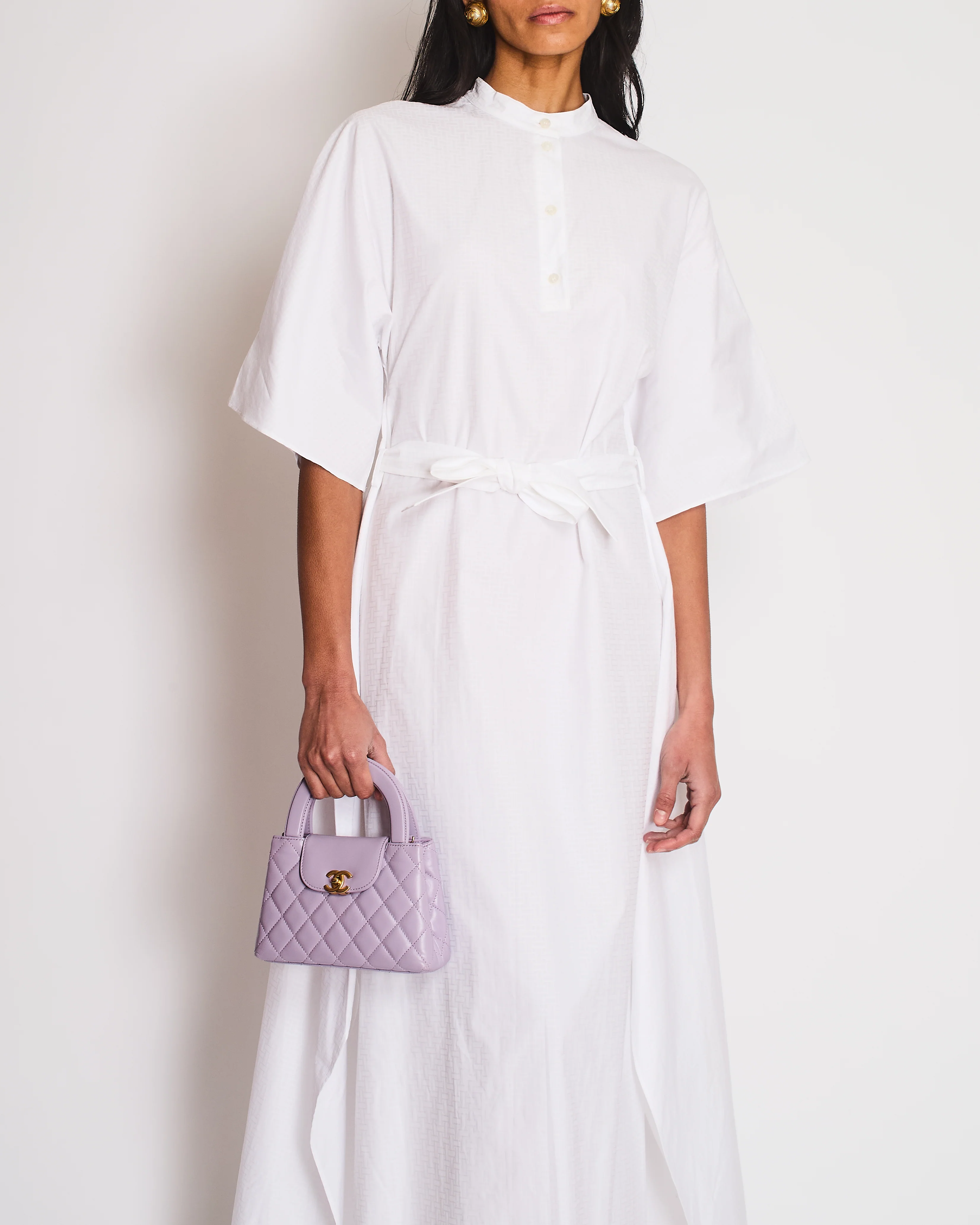 Hermes White Printed Midi Shirt Dress with Tie Belt Size FR 38 (UK 10) - Image 2