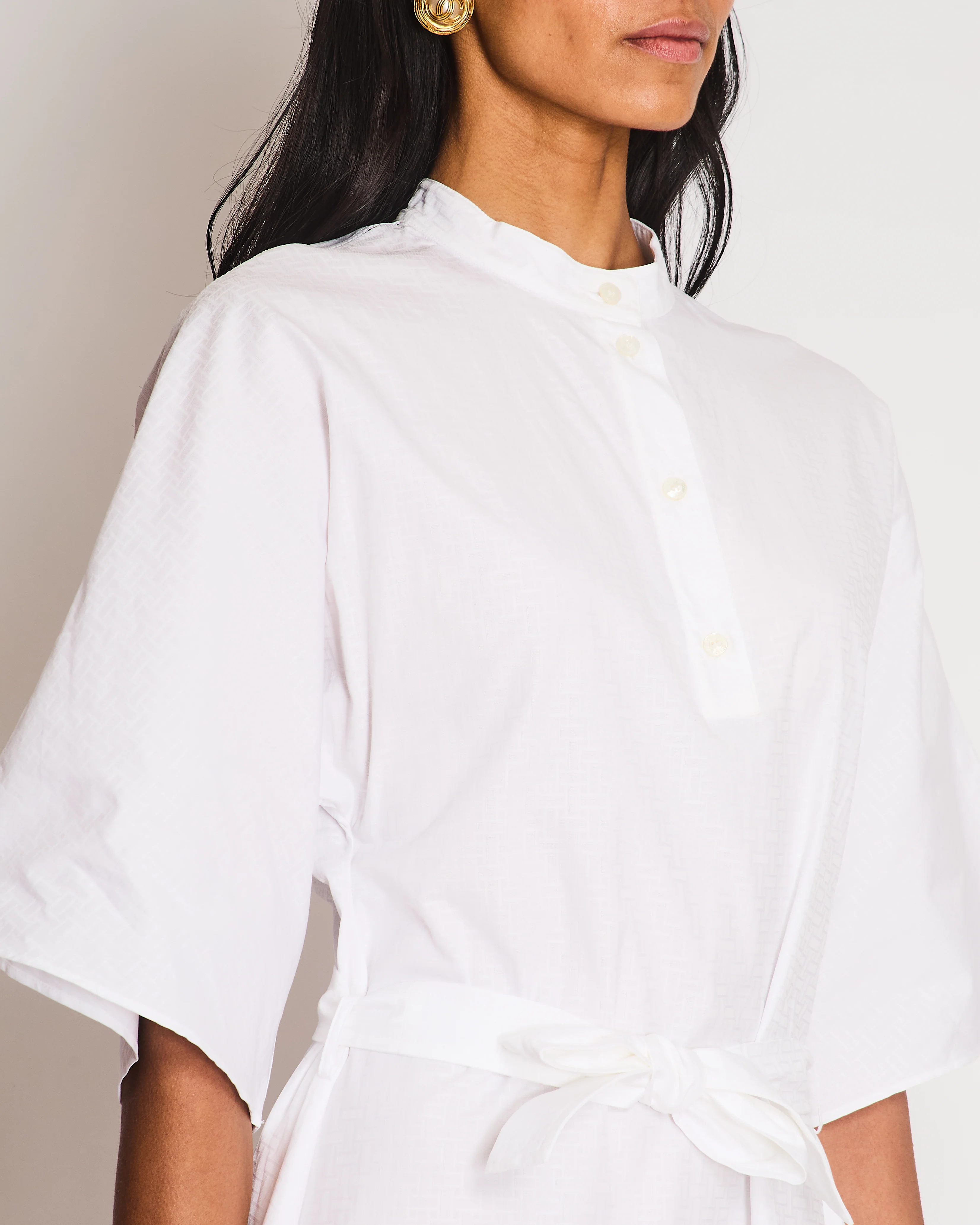 Hermes White Printed Midi Shirt Dress with Tie Belt Size FR 38 (UK 10) - Image 3