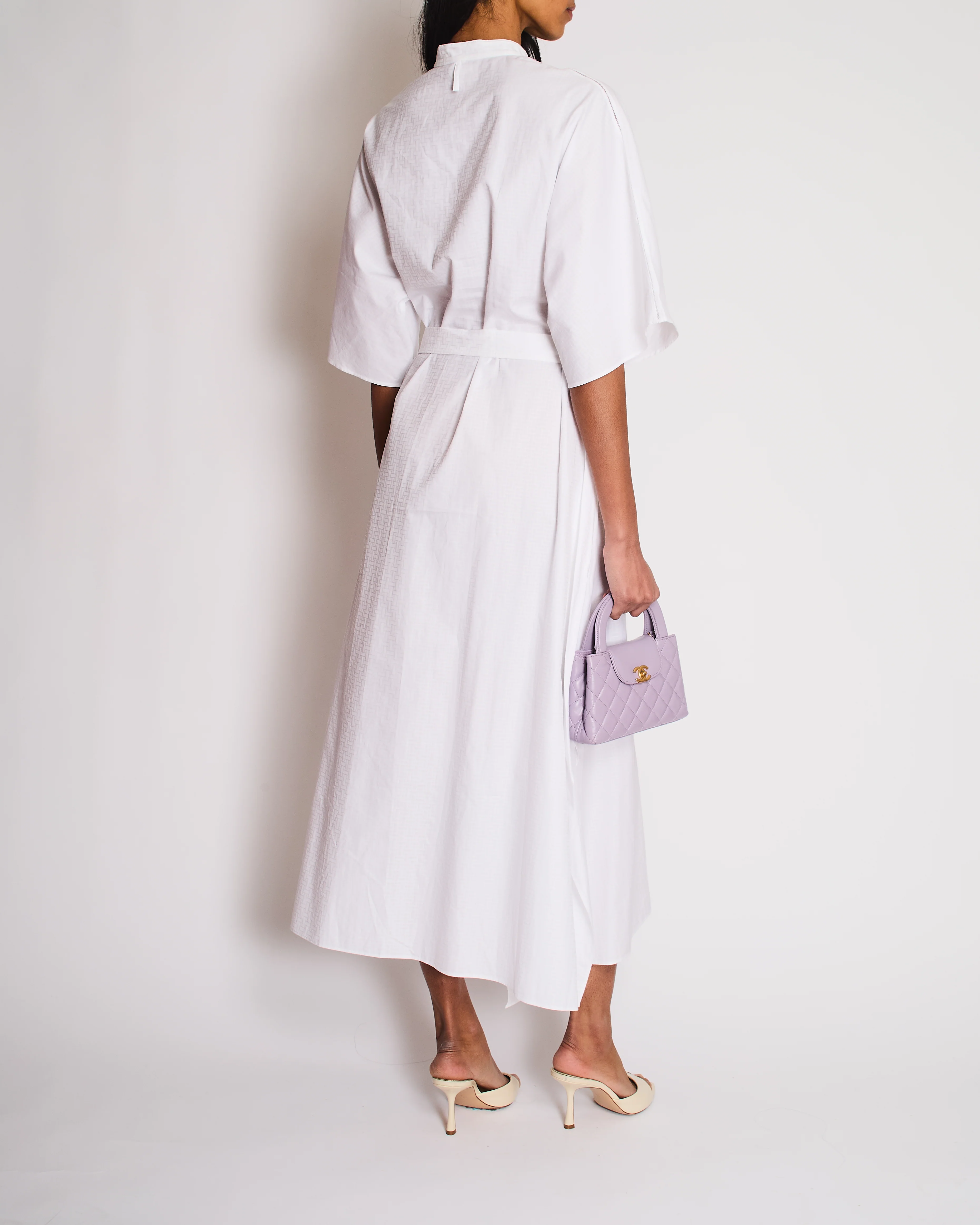 Hermes White Printed Midi Shirt Dress with Tie Belt Size FR 38 (UK 10) - Image 4