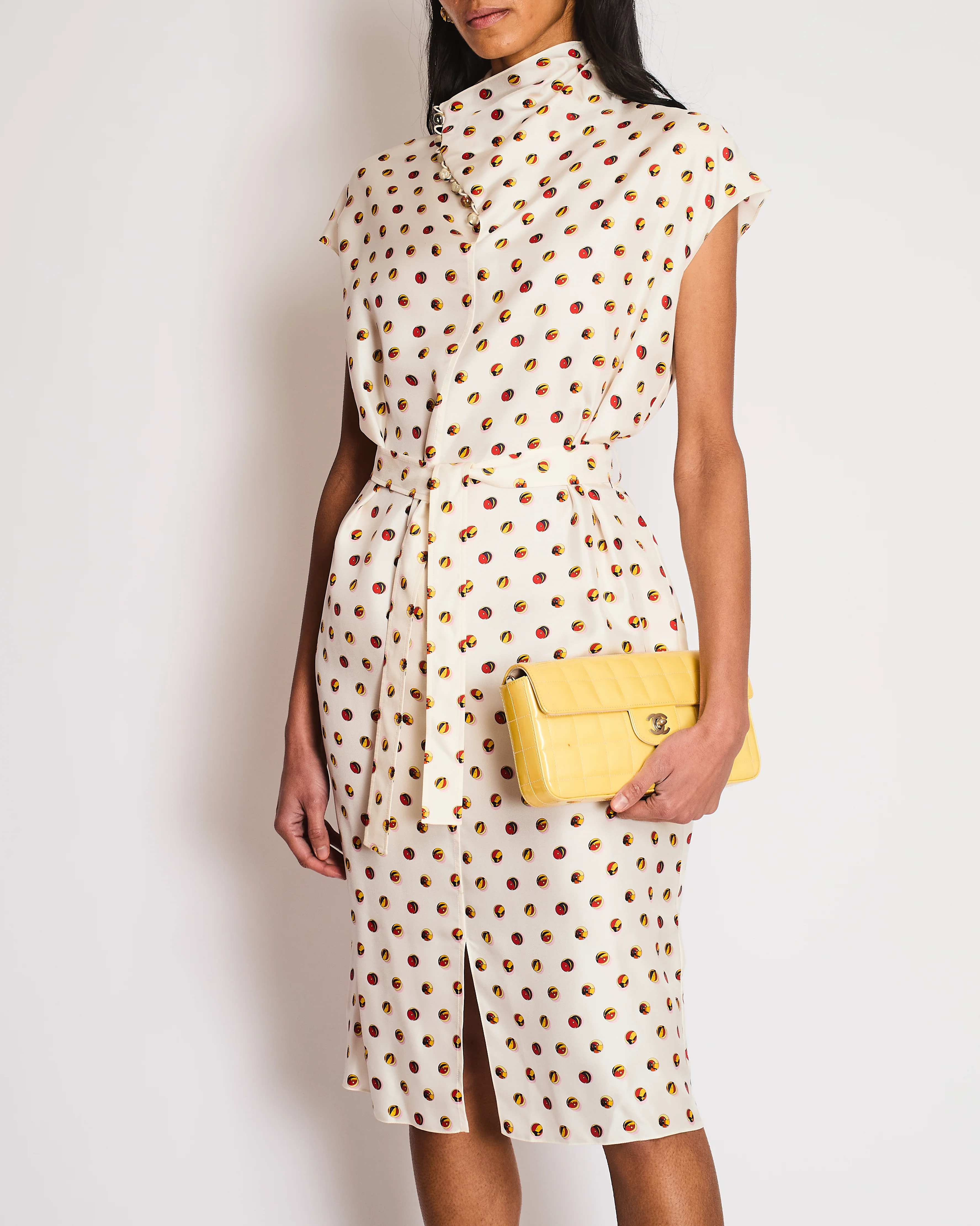 Hermes White Silk Dress with Multi-Coloured Marble Print Size FR 38 (UK 10) - Image 2