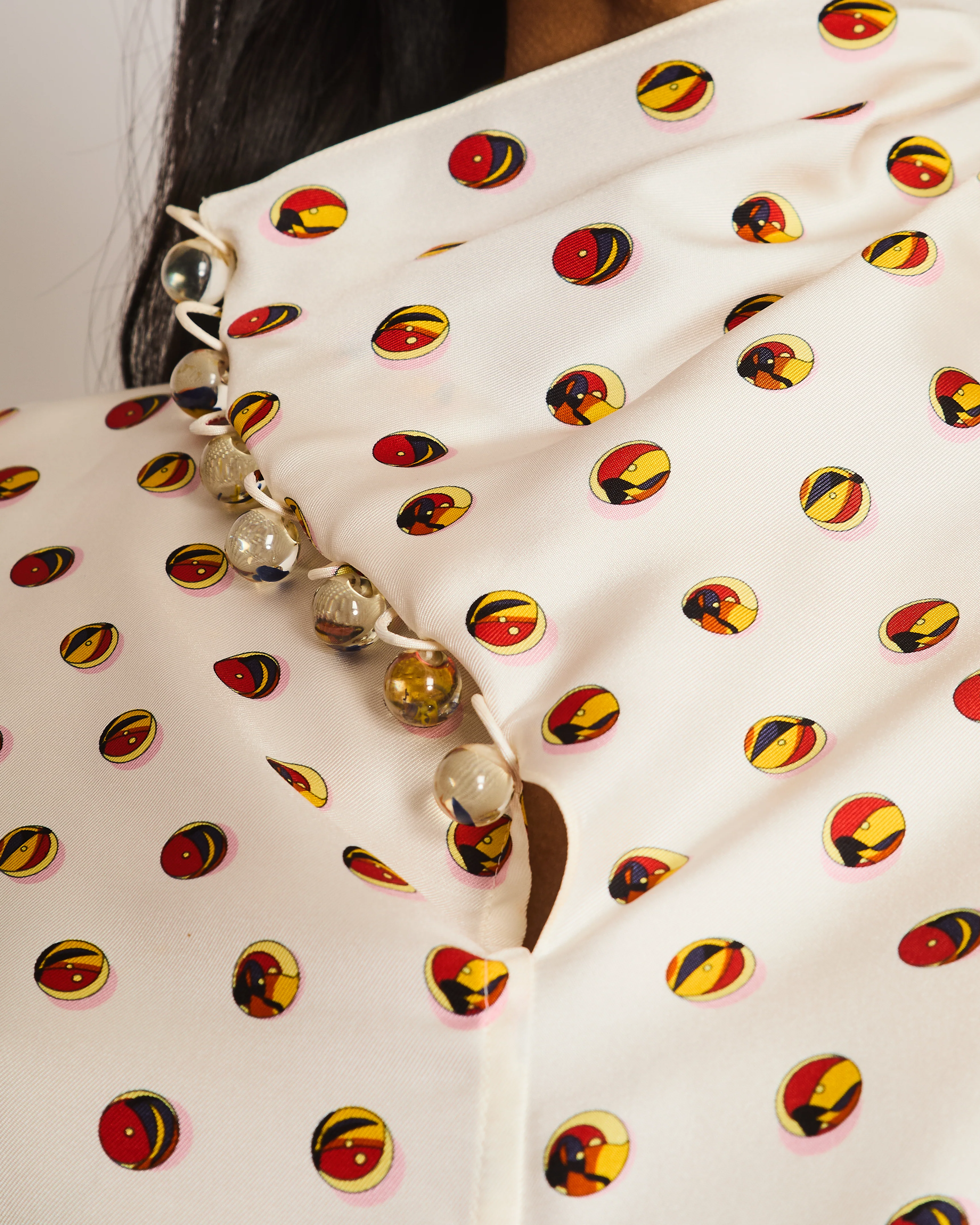 Hermes White Silk Dress with Multi-Coloured Marble Print Size FR 38 (UK 10) - Image 4
