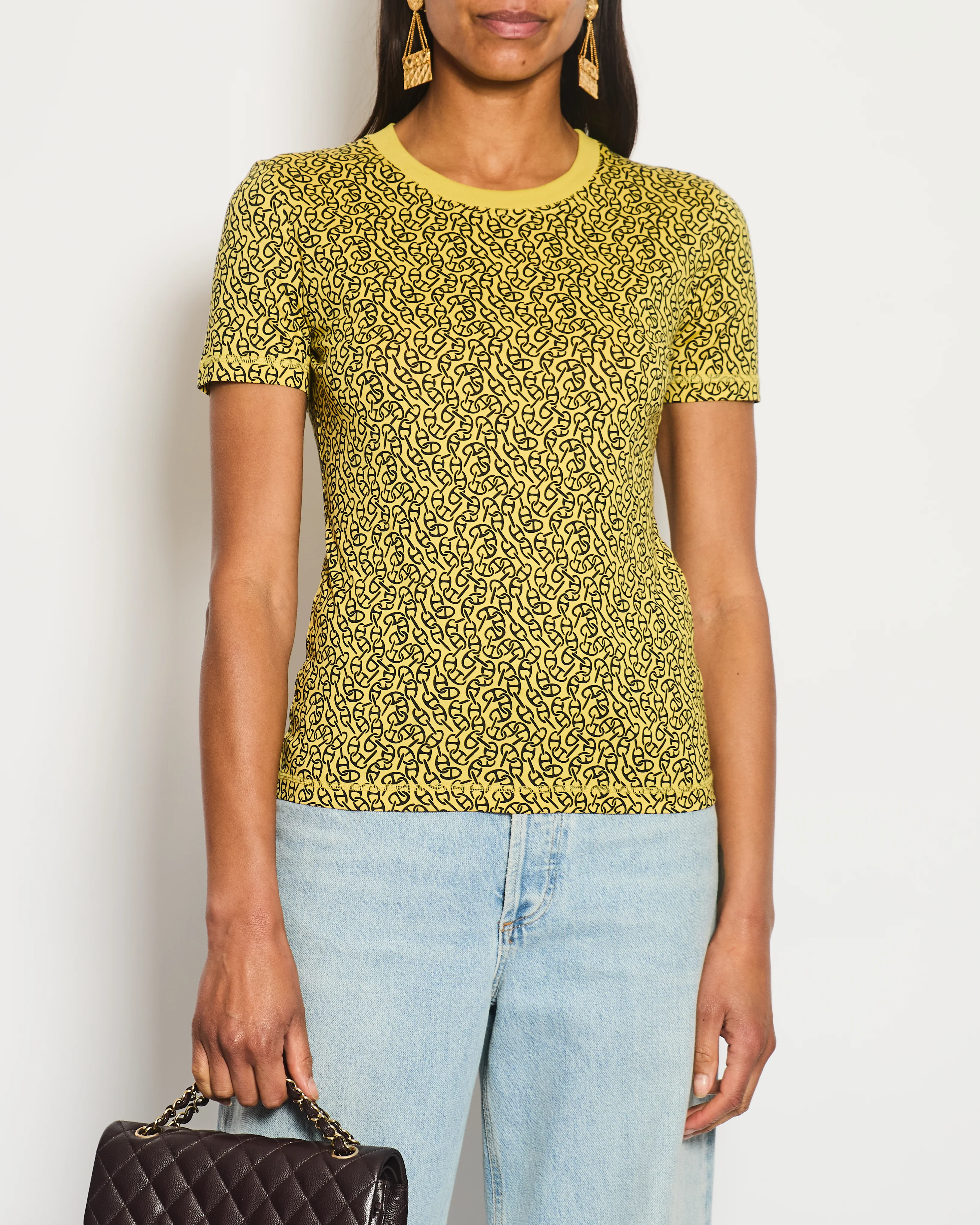 Hermès Yellow Chain D'Ancre Round Neck T-shirt Size FR 34 (UK 6)