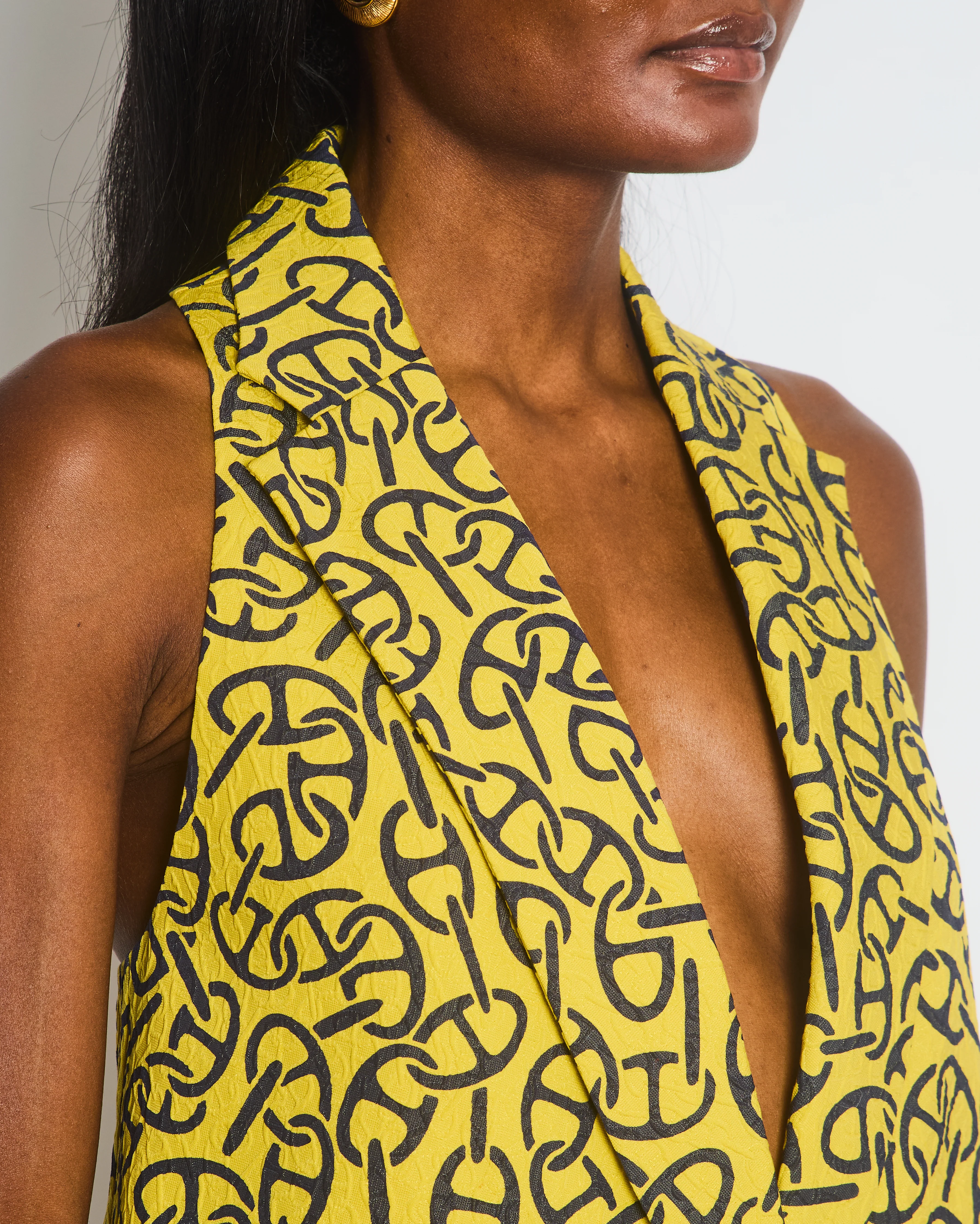 Hermès Yellow Waistcoat with Black Chaine d'Acre Pattern Size FR 36 (UK 8) - Image 3