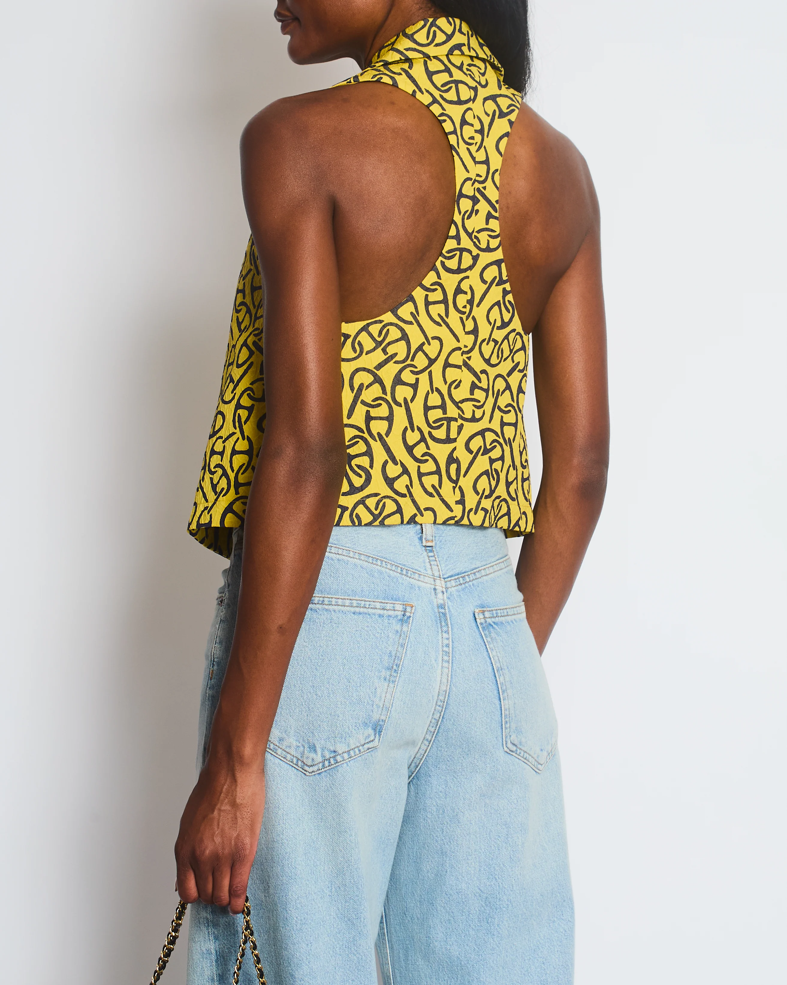 Hermès Yellow Waistcoat with Black Chaine d'Acre Pattern Size FR 36 (UK 8) - Image 5