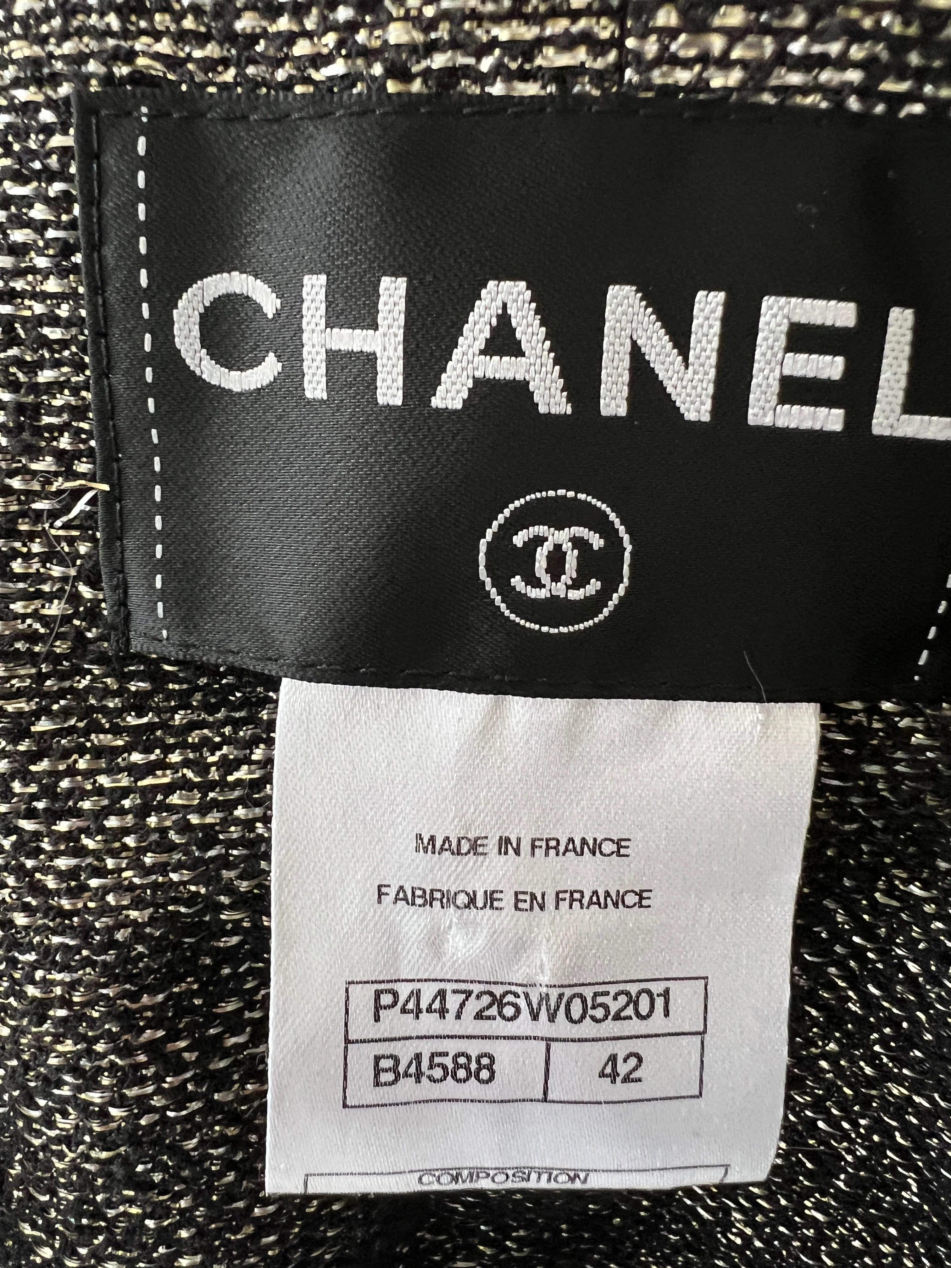 *HOT* Chanel 12/A Black and Silver Metallic Tweed Lined Pocket Jacket Size FR 42 (UK 14) - Image 11