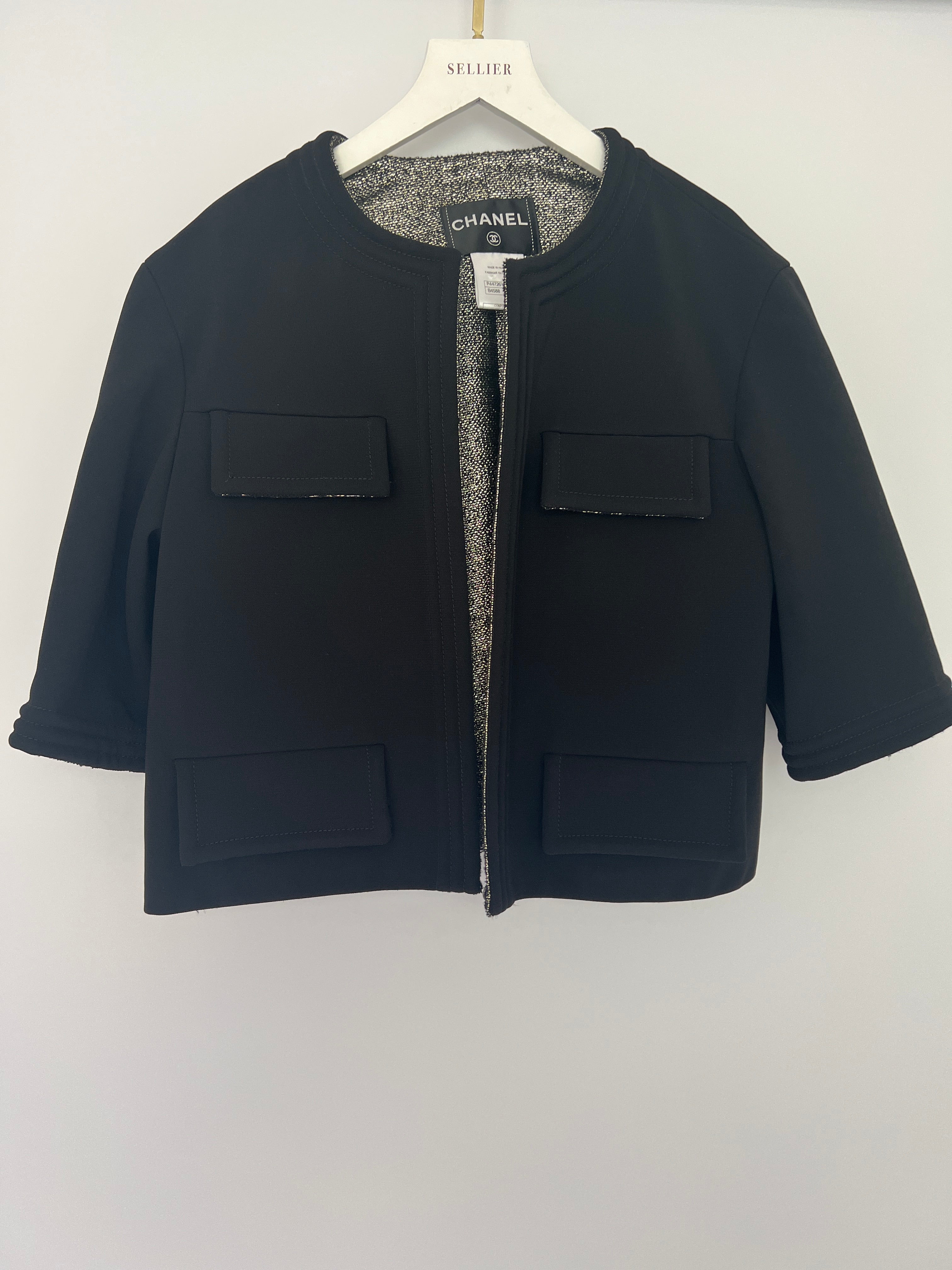 *HOT* Chanel 12/A Black and Silver Metallic Tweed Lined Pocket Jacket Size FR 42 (UK 14) - Image 8