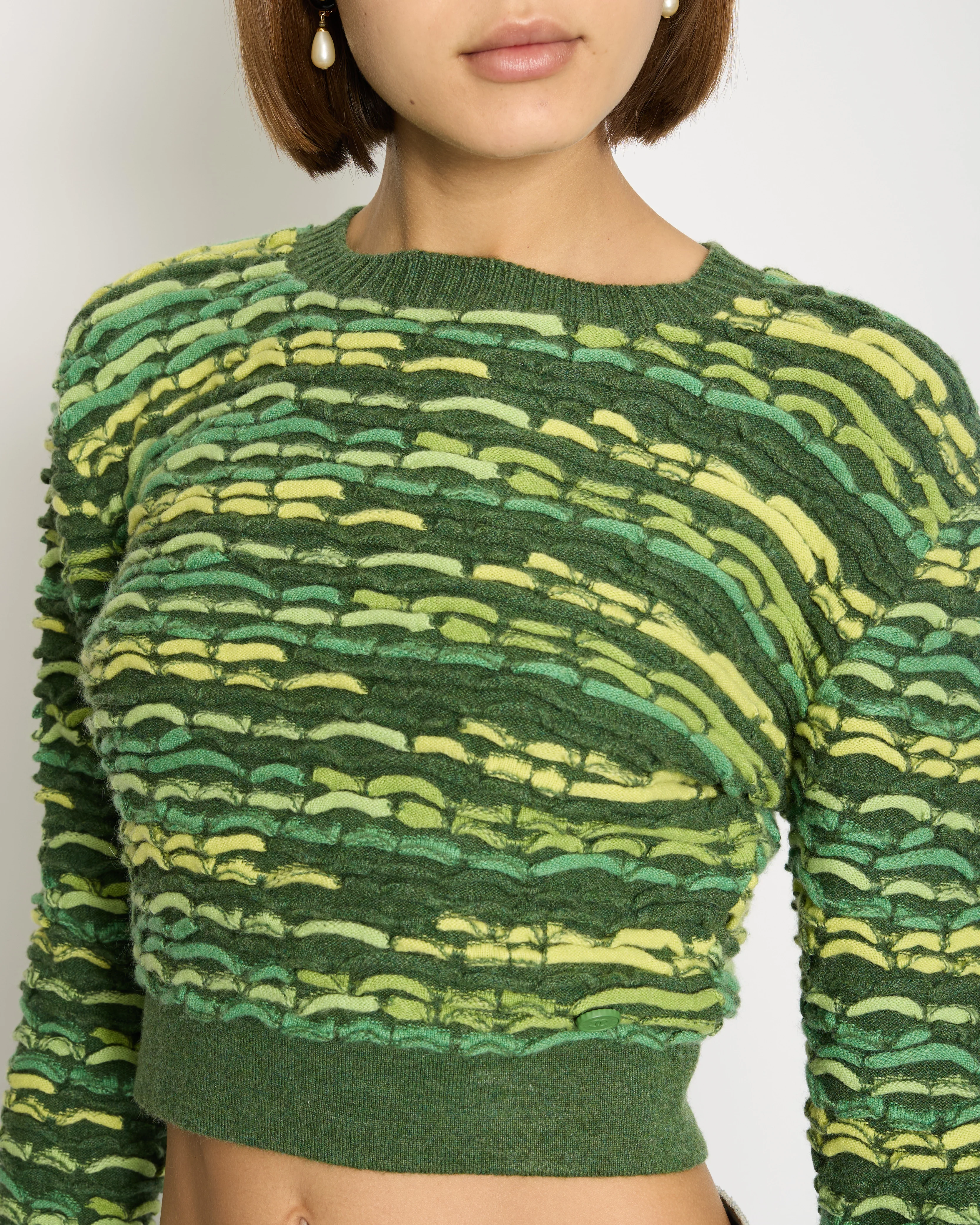 *HOT* Chanel 14K Green Cropped Jacquard Jumper with CC Detail Size FR 36 (UK 8) RRP £1960 - Image 2