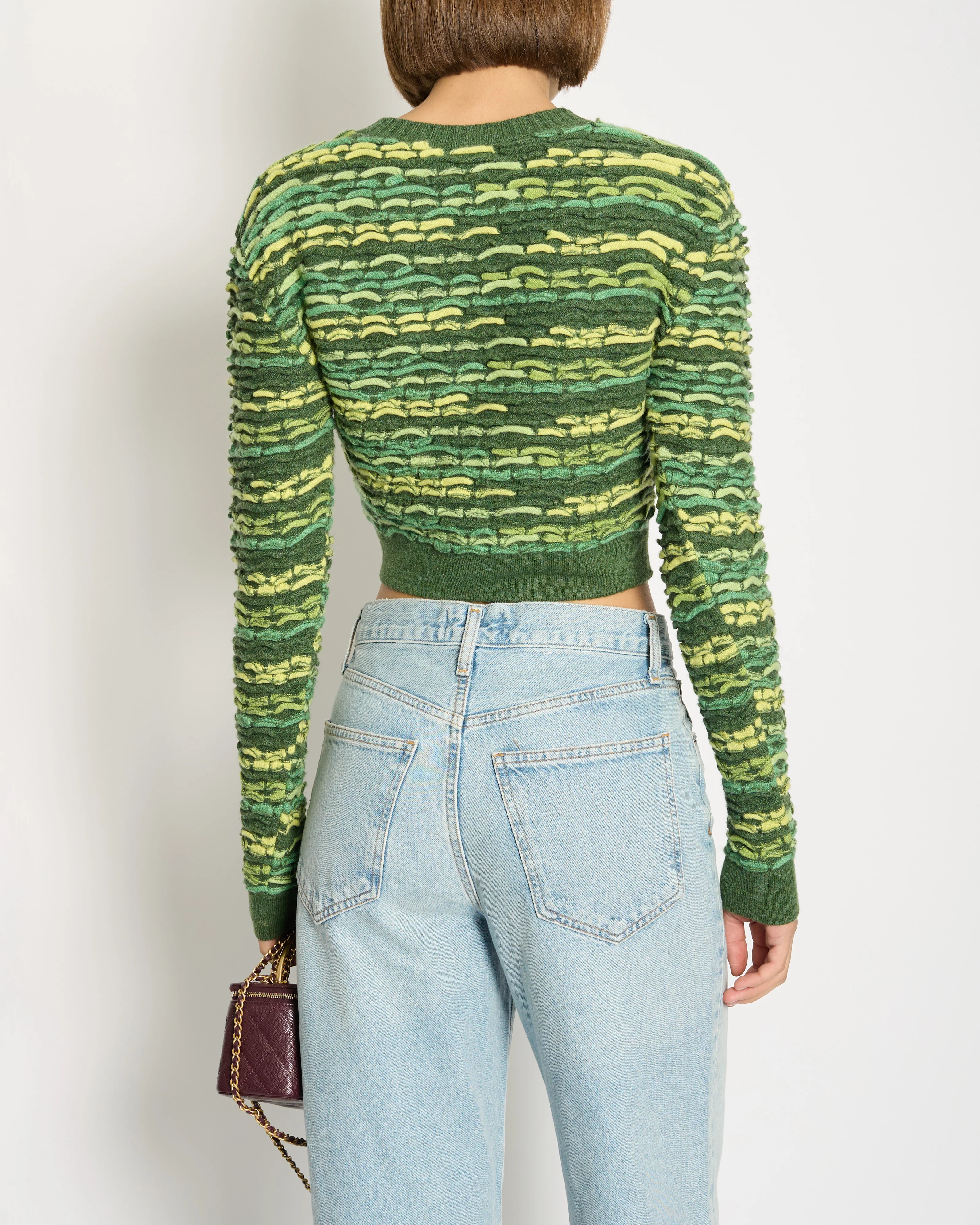*HOT* Chanel 14K Green Cropped Jacquard Jumper with CC Detail Size FR 36 (UK 8) RRP £1960 - Image 3