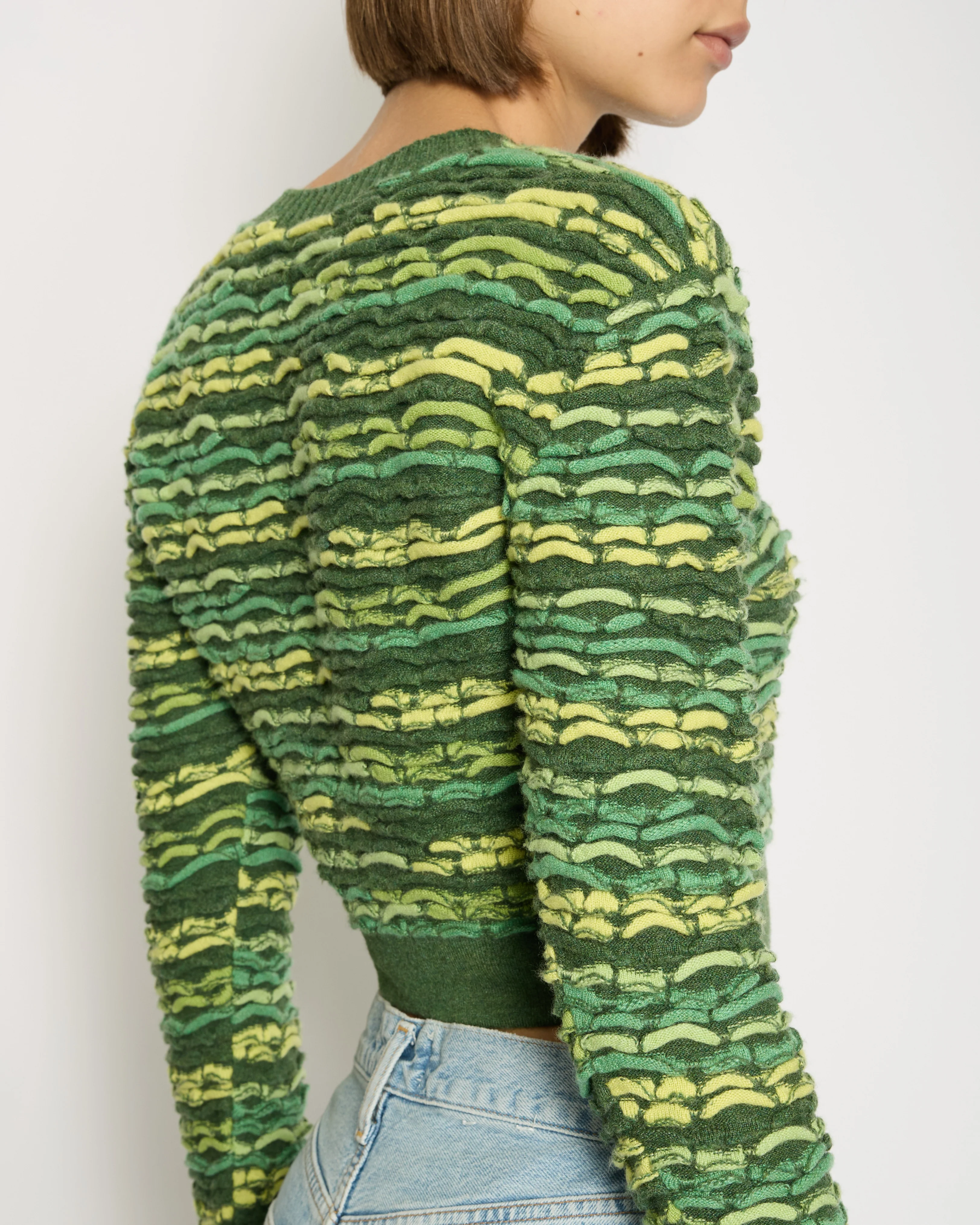*HOT* Chanel 14K Green Cropped Jacquard Jumper with CC Detail Size FR 36 (UK 8) RRP £1960 - Image 4