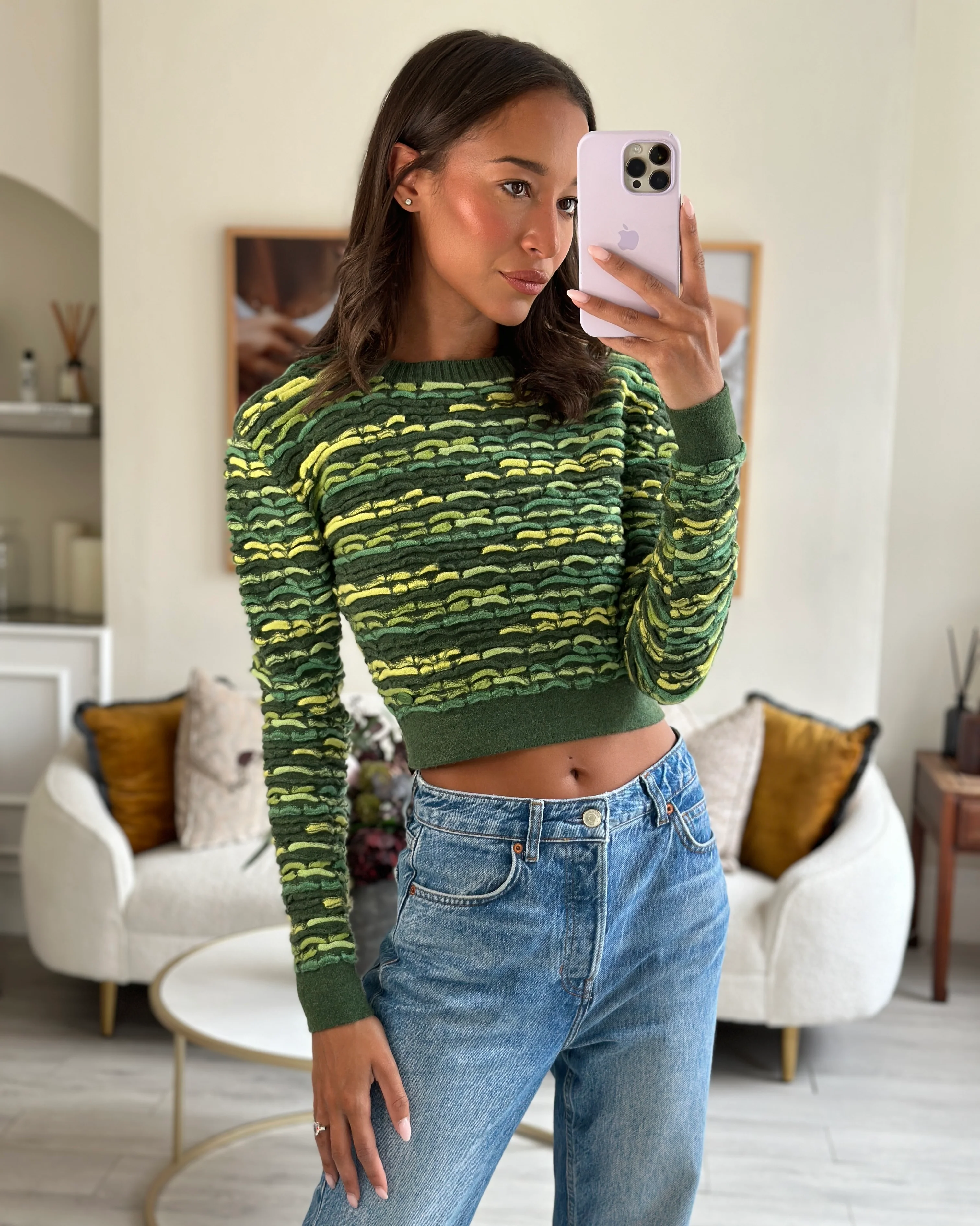 *HOT* Chanel 14K Green Cropped Jacquard Jumper with CC Detail Size FR 36 (UK 8) RRP £1960 - Image 5