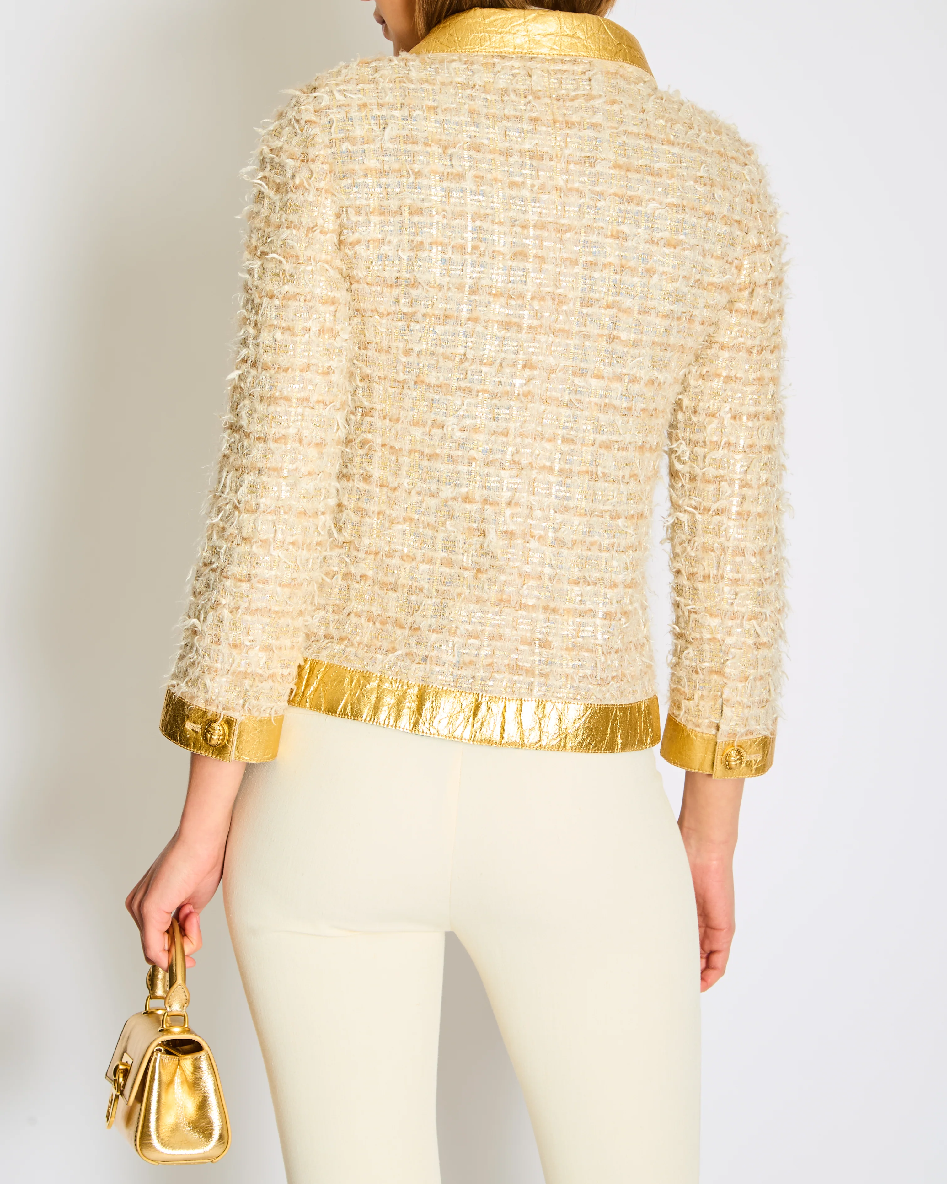 *HOT* Chanel 19F Egyptian Gold Pineapple and Beige Jacket with Antique Gold Buttons and Pockets Detailing Size FR 34 (UK 6) - Image 4