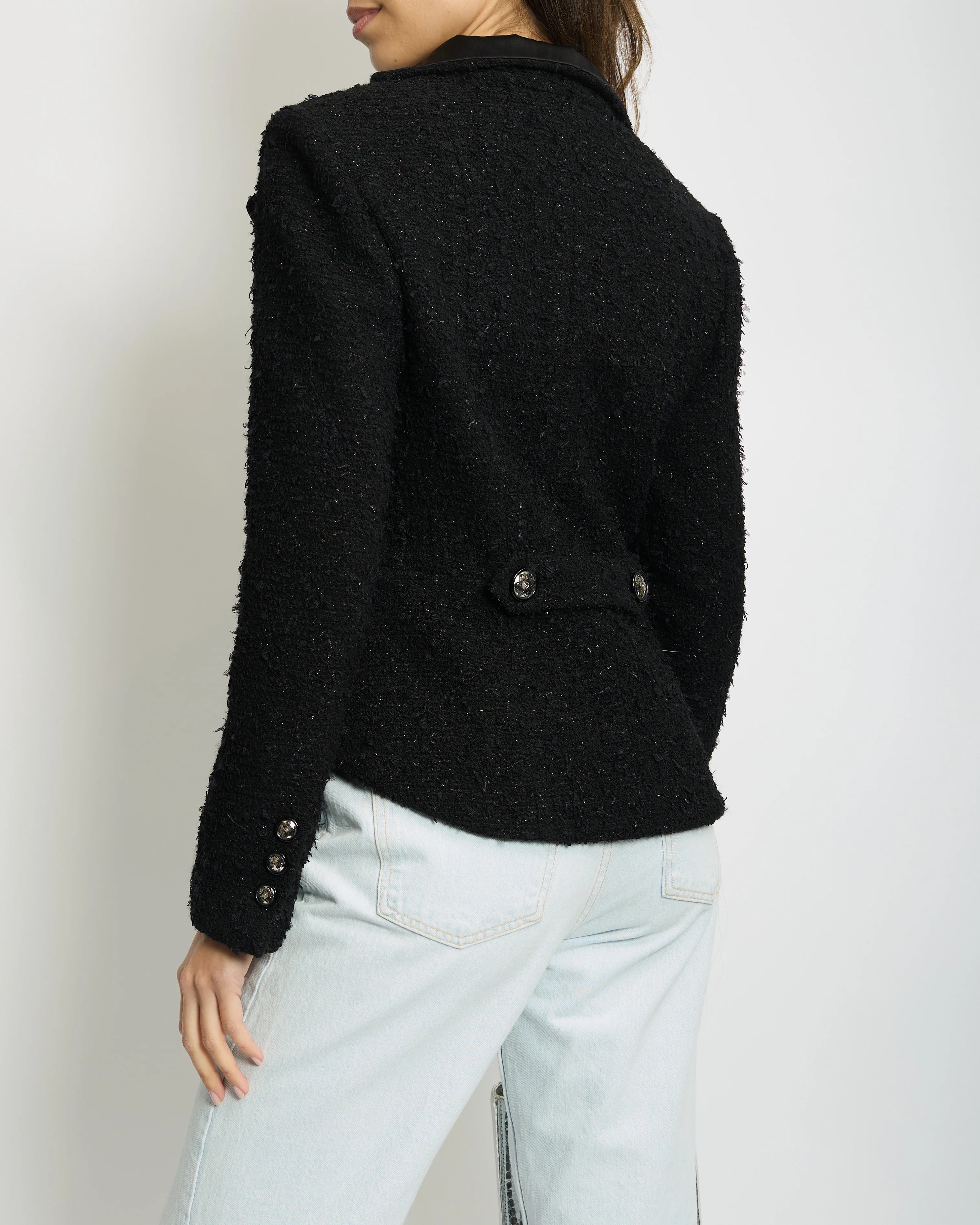 *HOT* Chanel 19/K Black Metallic Tweed Cropped Blazer with Satin Collar and Snowflake Buttons Details Size FR 38 (UK 10) RRP £5,800 - Image 5