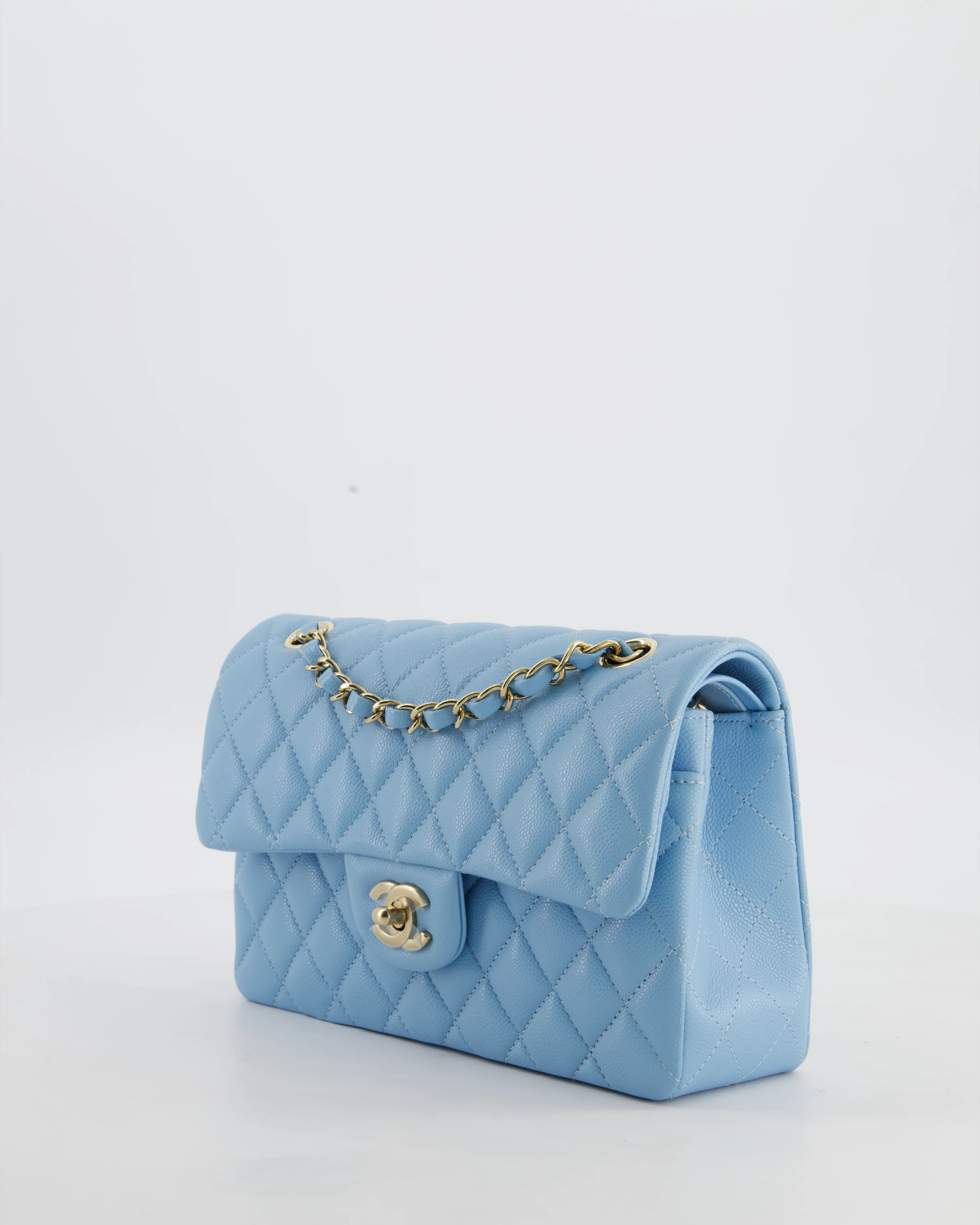 *HOT* Chanel Baby Blue Small Classic Double Flap Bag in Caviar Leather with Gold Hardware - Image 12