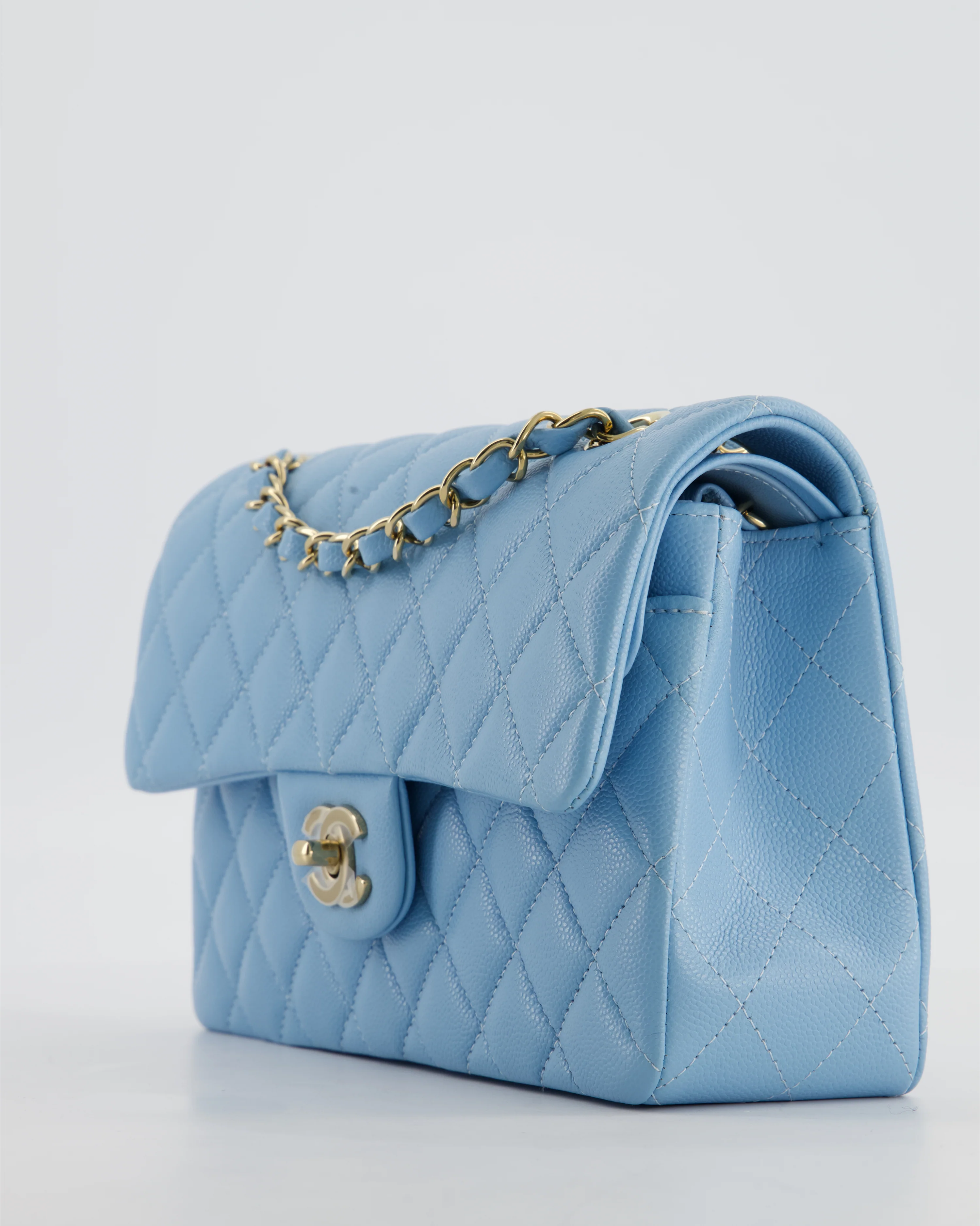 *HOT* Chanel Baby Blue Small Classic Double Flap Bag in Caviar Leather with Gold Hardware - Image 14