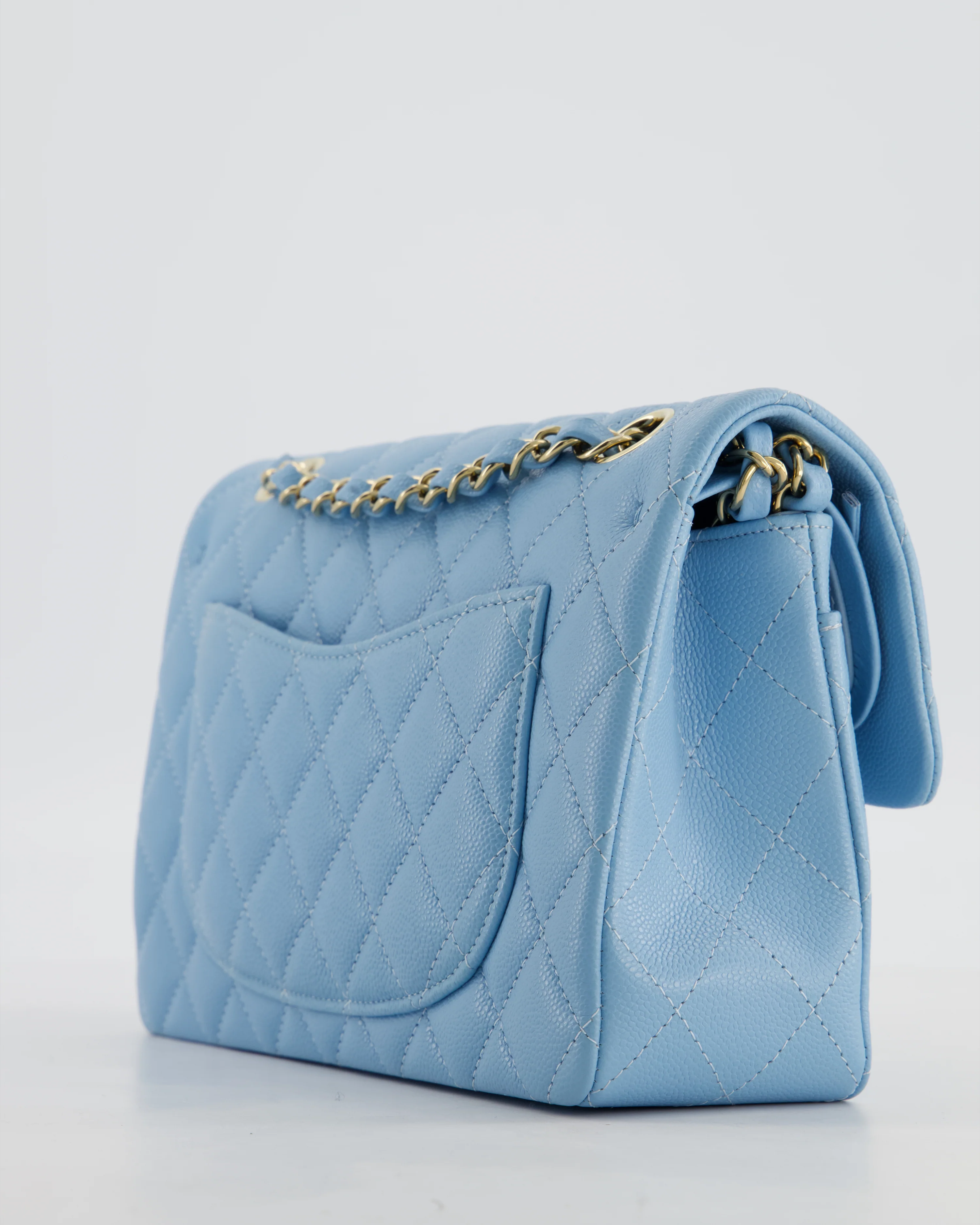 *HOT* Chanel Baby Blue Small Classic Double Flap Bag in Caviar Leather with Gold Hardware - Image 15