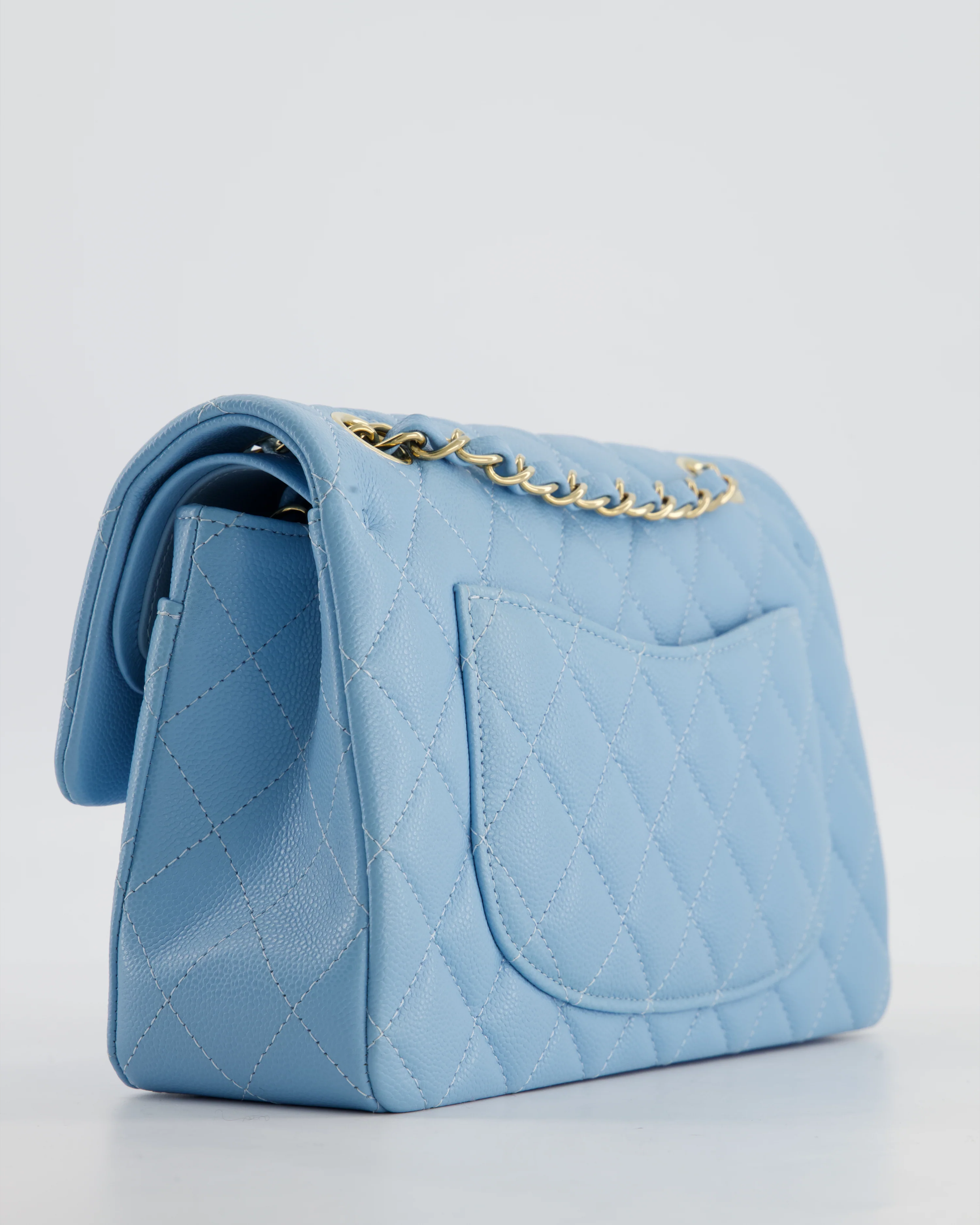 *HOT* Chanel Baby Blue Small Classic Double Flap Bag in Caviar Leather with Gold Hardware - Image 16