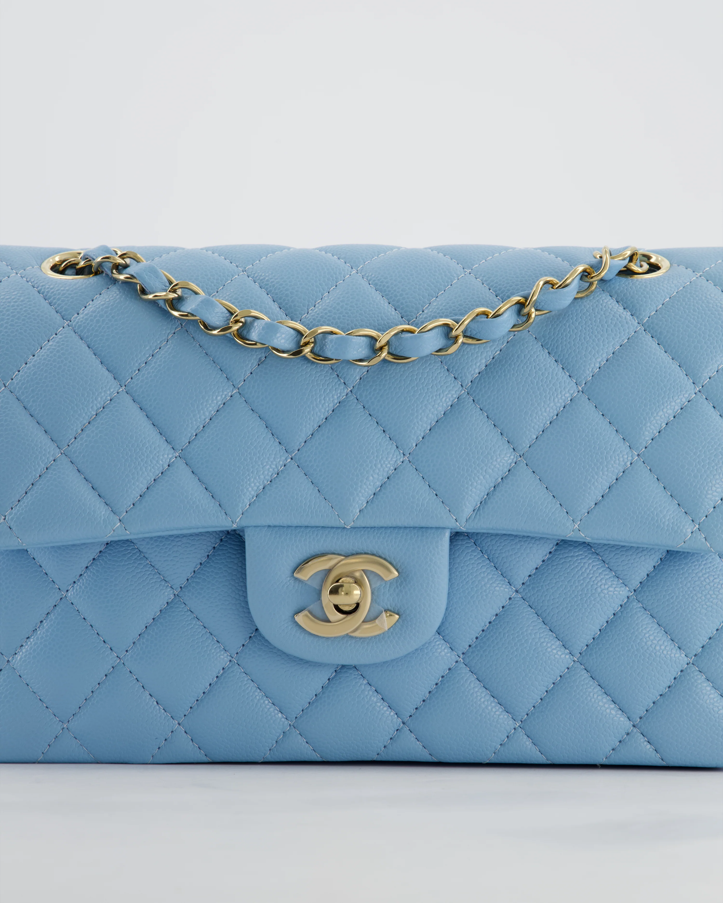 *HOT* Chanel Baby Blue Small Classic Double Flap Bag in Caviar Leather with Gold Hardware - Image 17