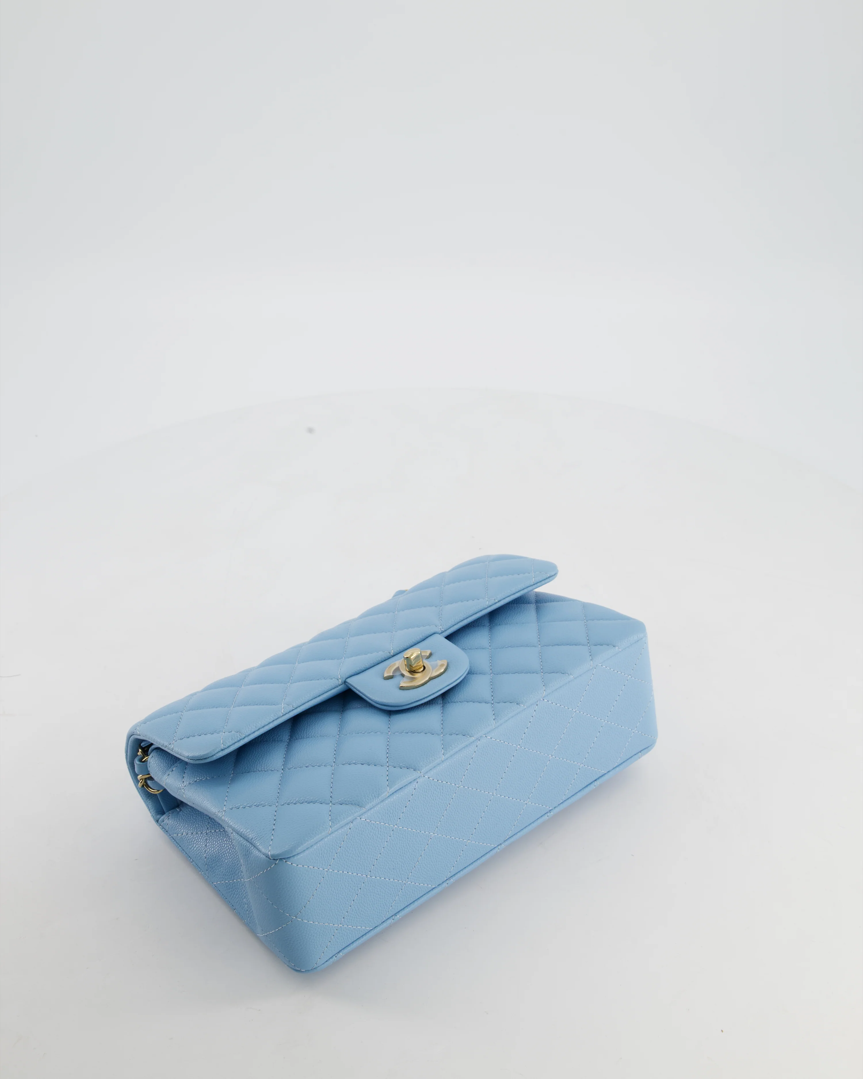 *HOT* Chanel Baby Blue Small Classic Double Flap Bag in Caviar Leather with Gold Hardware - Image 18