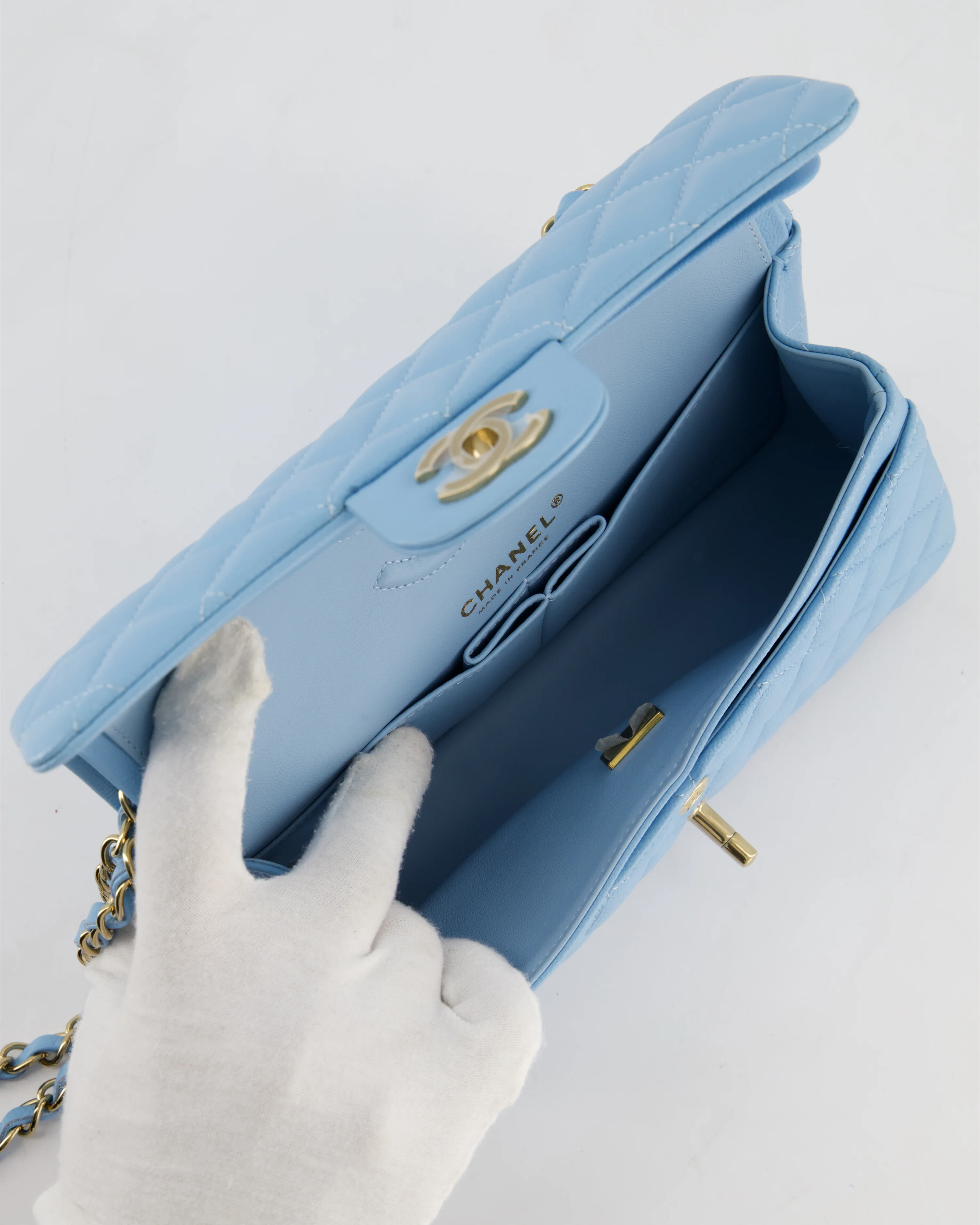 *HOT* Chanel Baby Blue Small Classic Double Flap Bag in Caviar Leather with Gold Hardware - Image 21