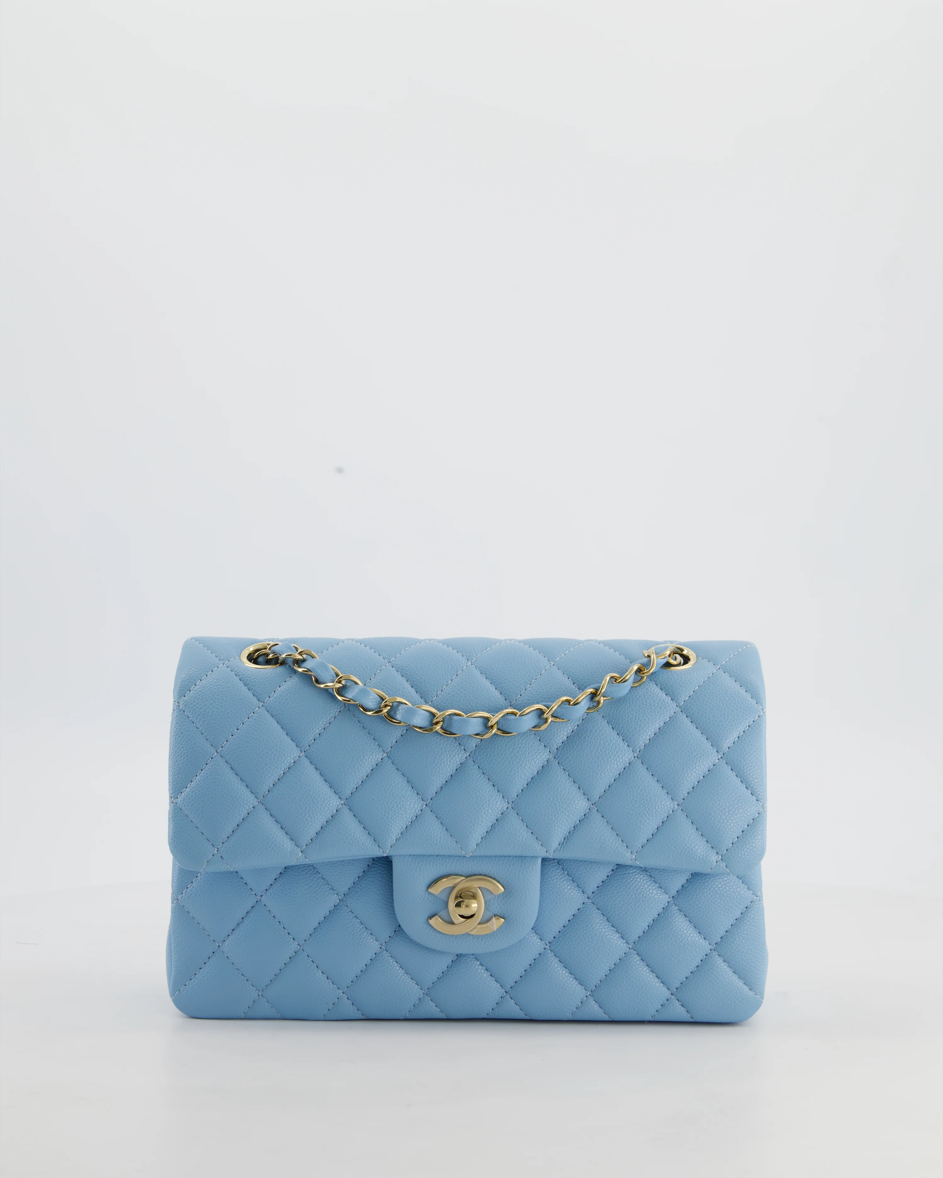 *HOT* Chanel Baby Blue Small Classic Double Flap Bag in Caviar Leather with Gold Hardware - Image 3