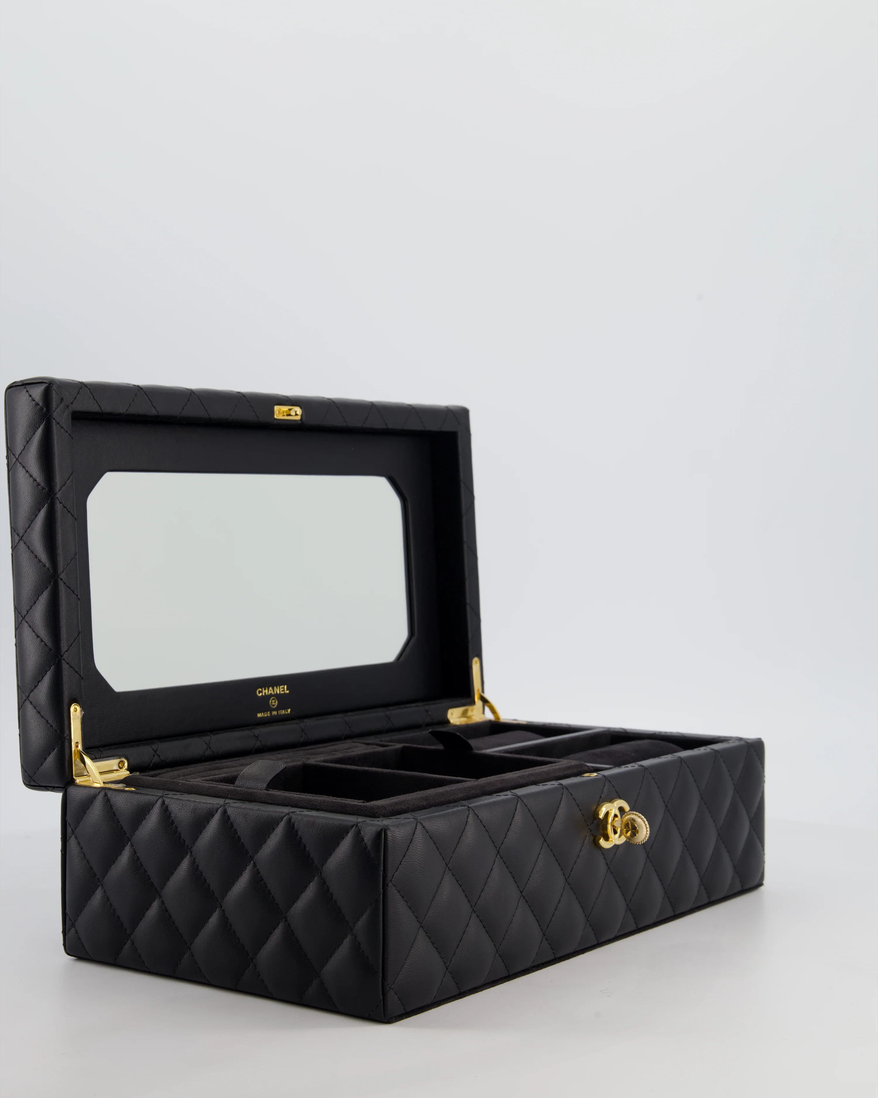 *HOT* Chanel Black Quilted Jewellery Box in Lambskin Leather with Gold Hardware - Image 3