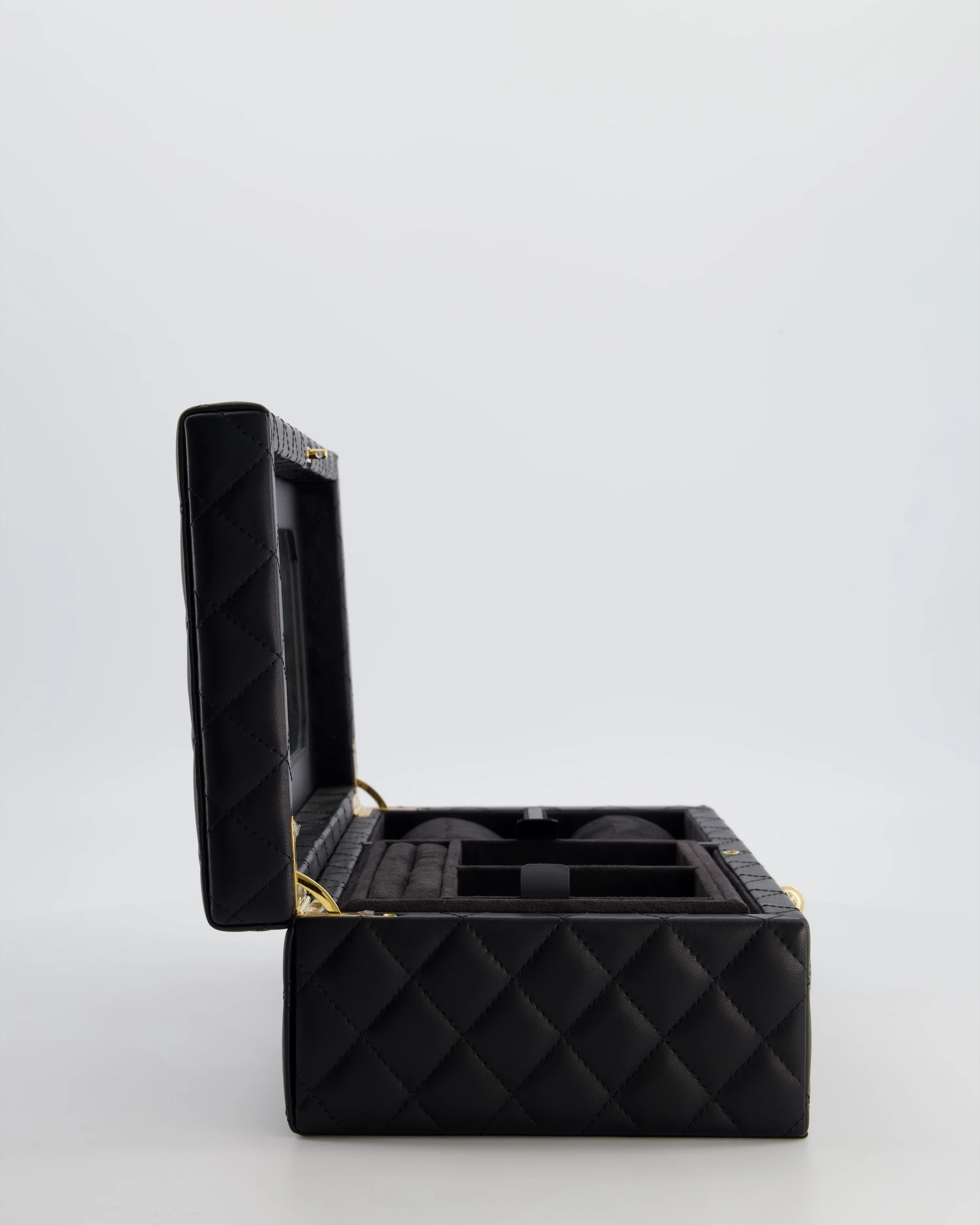 *HOT* Chanel Black Quilted Jewellery Box in Lambskin Leather with Gold Hardware - Image 4