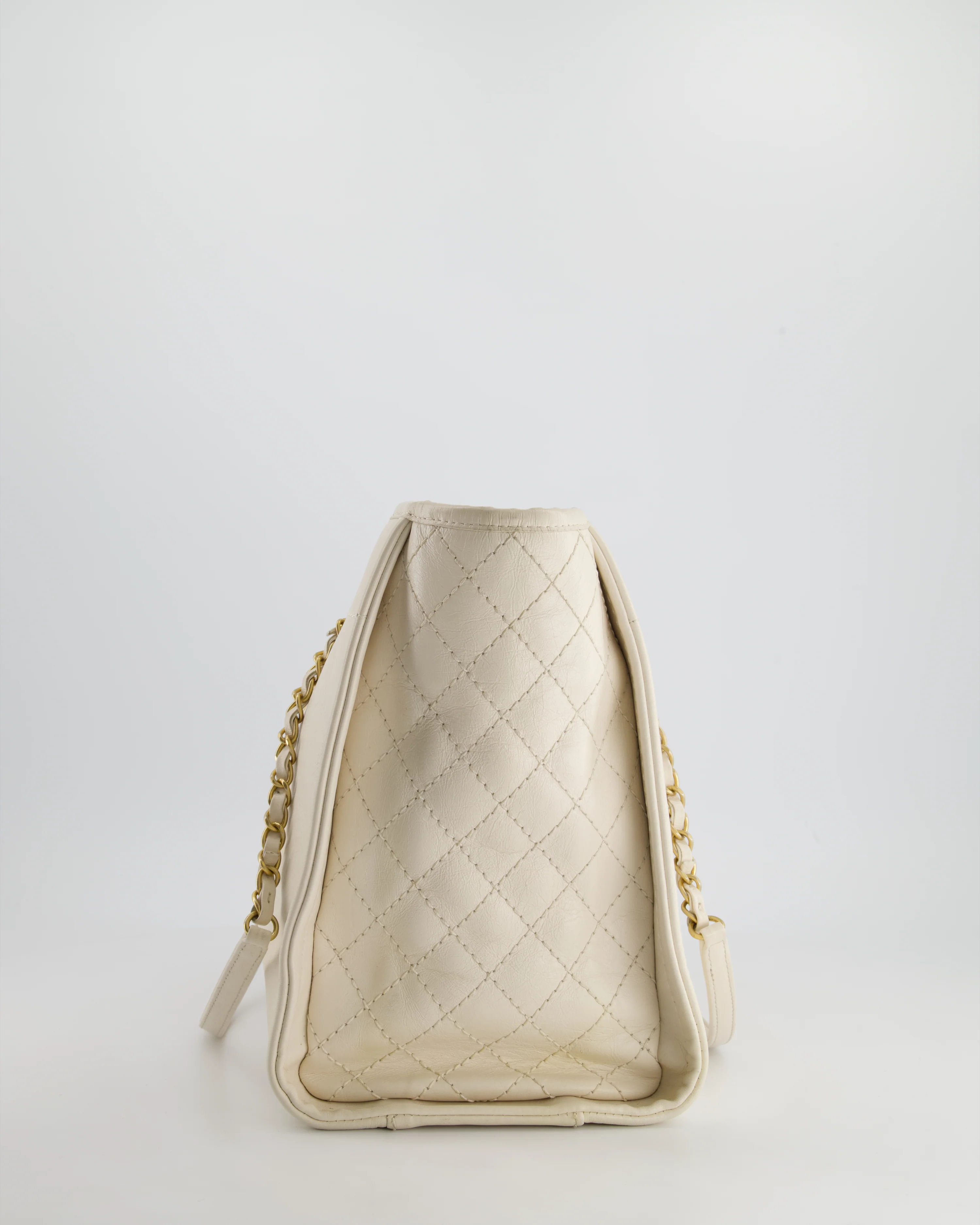 *HOT* Chanel White Small Deauville Tote Bag in Aged Calfskin Leather with Antique Gold Hardware and Pearl, Crystal Logo Detail - Image 5