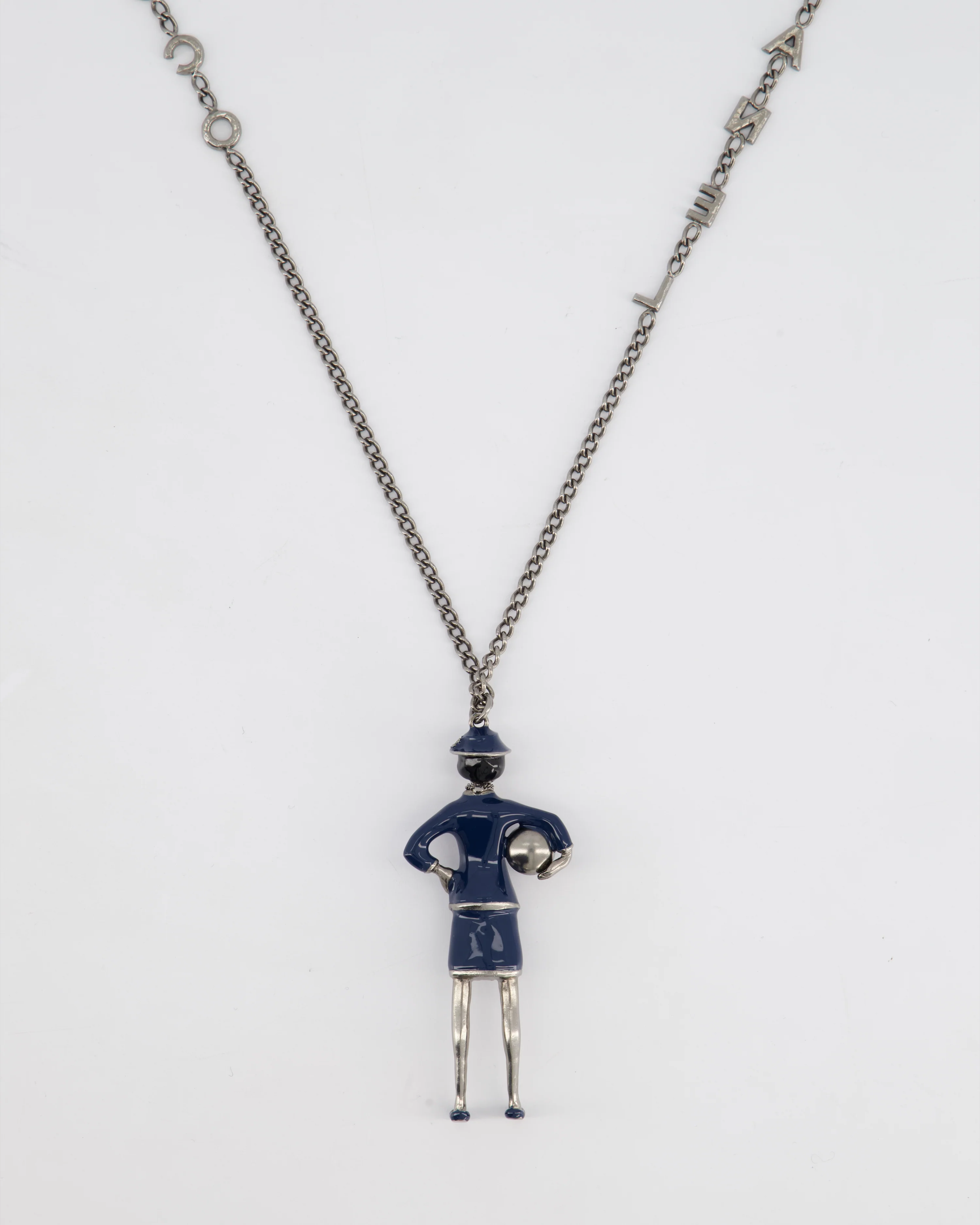 *HOT* Chanel Grey Mademoiselle Doll Charm Necklace with COCO & CHANEL Chain Details - Image 3