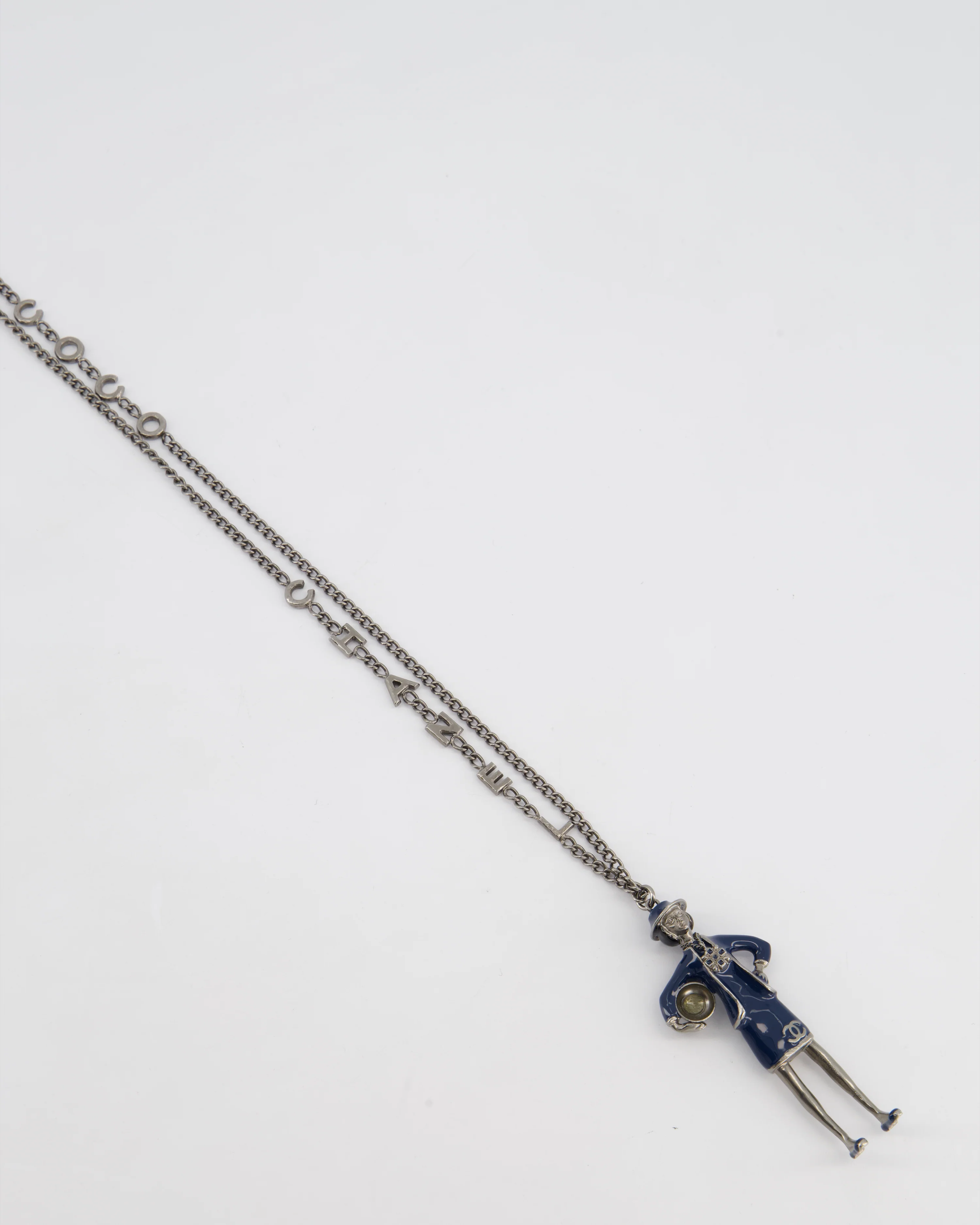 *HOT* Chanel Grey Mademoiselle Doll Charm Necklace with COCO & CHANEL Chain Details - Image 4