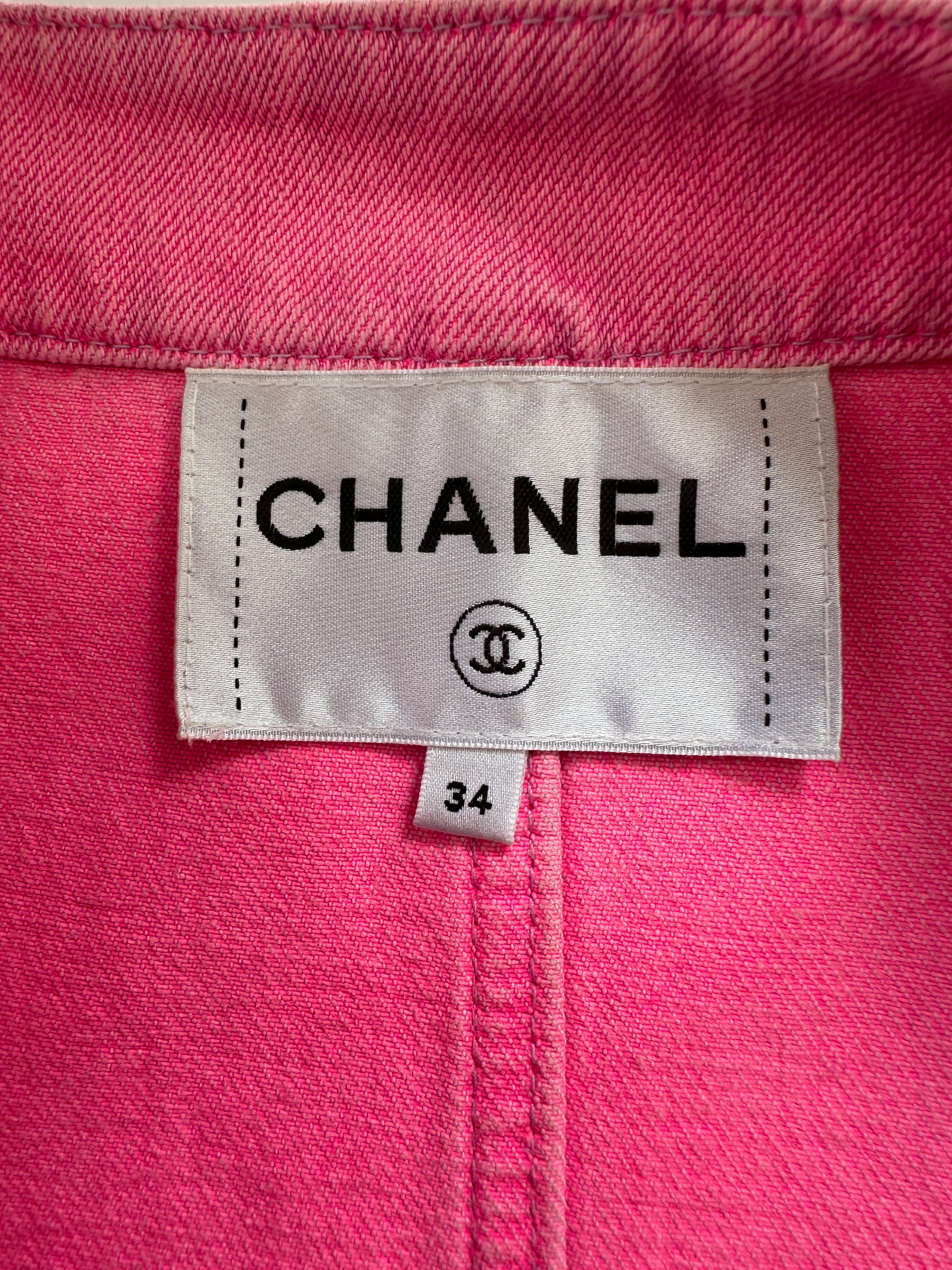 *HOT* Chanel 21S Hot Pink Denim Jacket with Detachable Camellia Pin Detail Size FR 34 (UK 6) - Image 16