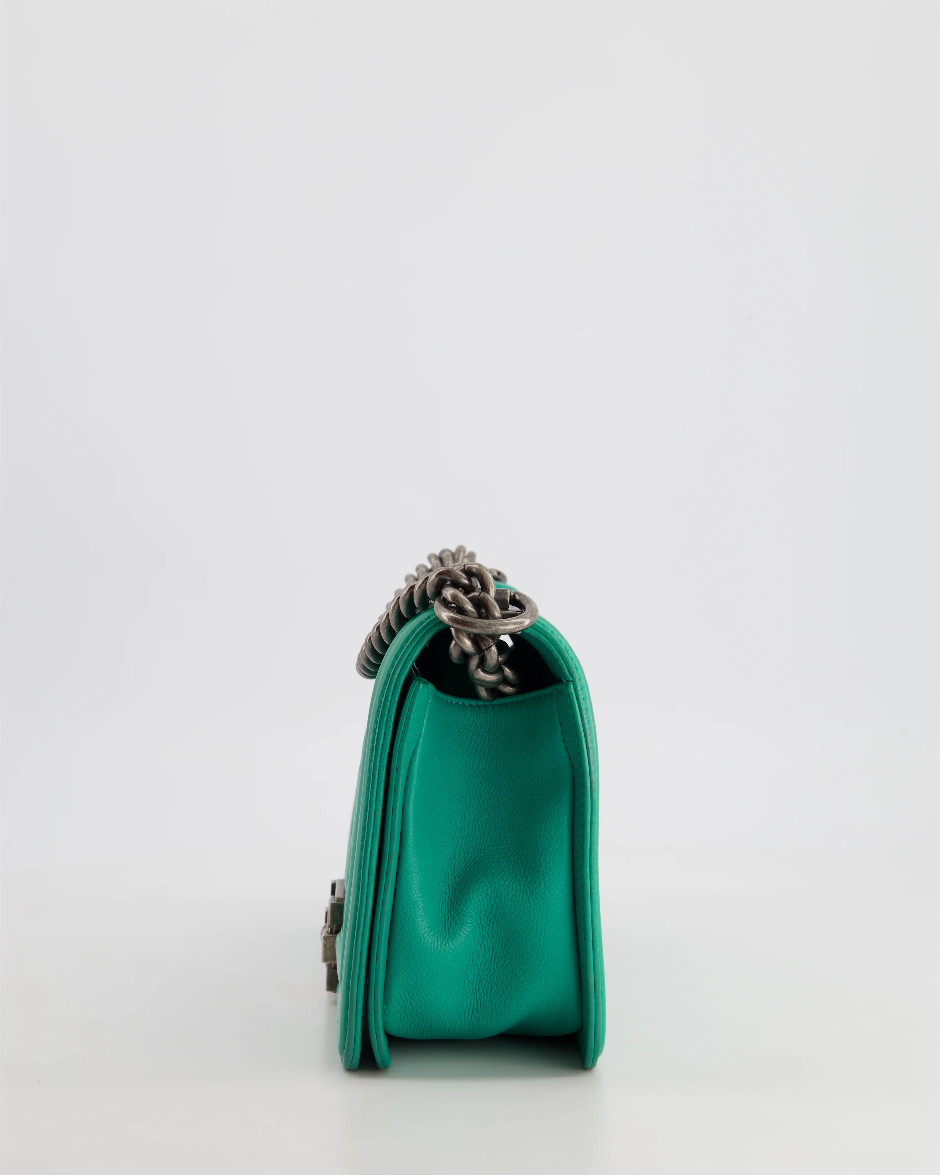 *HOT* Chanel Mint Green Medium Boy Bag in Calfskin Leather with Ruthenium Hardware - Image 11