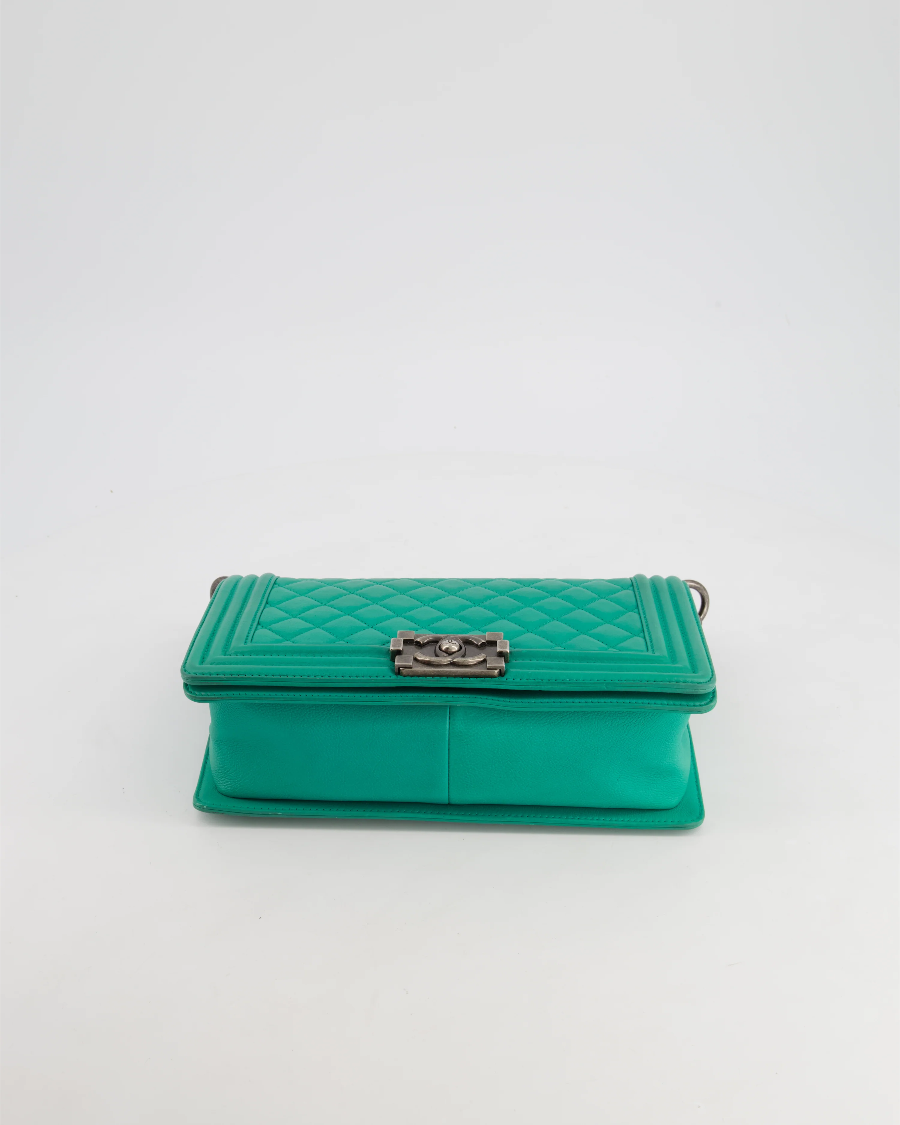 *HOT* Chanel Mint Green Medium Boy Bag in Calfskin Leather with Ruthenium Hardware - Image 18