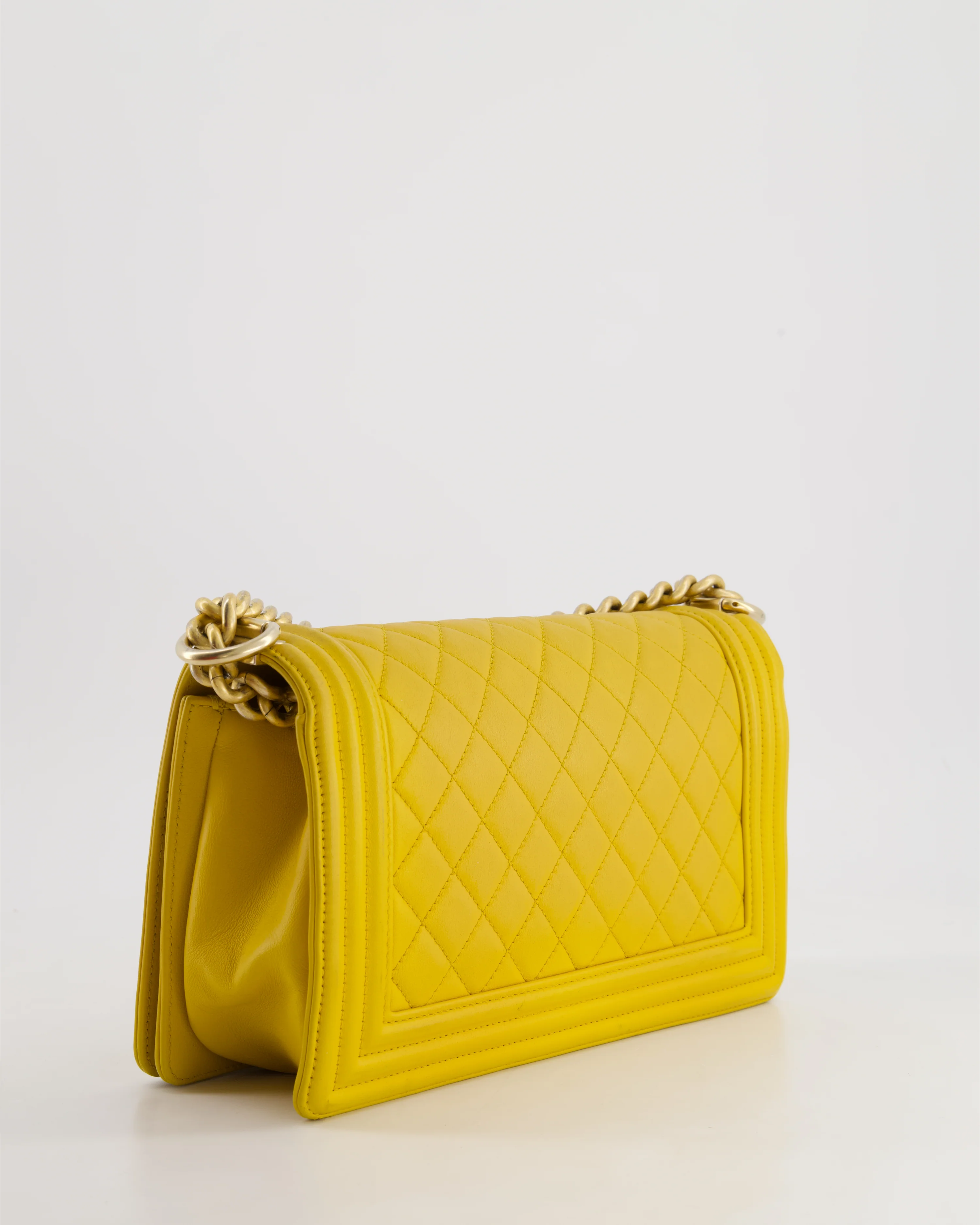 Chanel Mustard Yellow Medium Boy Bag in Calfskin Leather with Antique Gold Hardware - Image 10