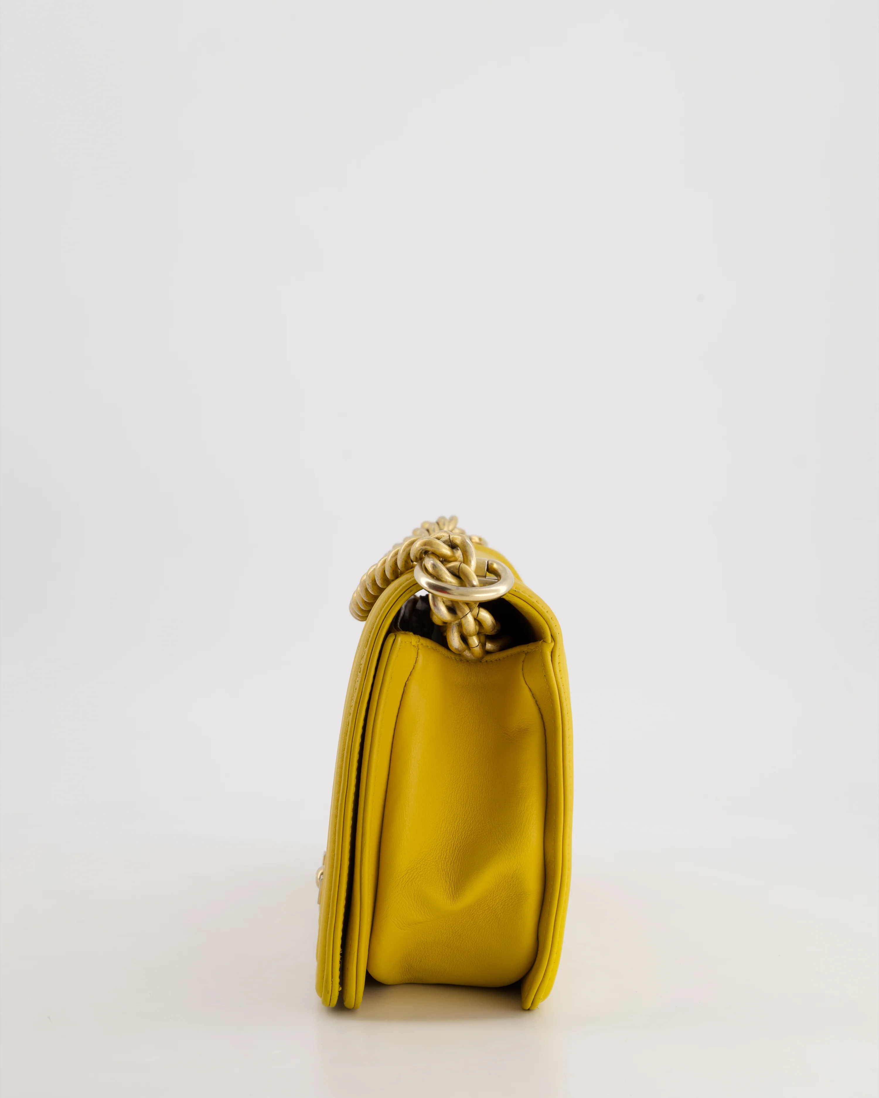 Chanel Mustard Yellow Medium Boy Bag in Calfskin Leather with Antique Gold Hardware - Image 11