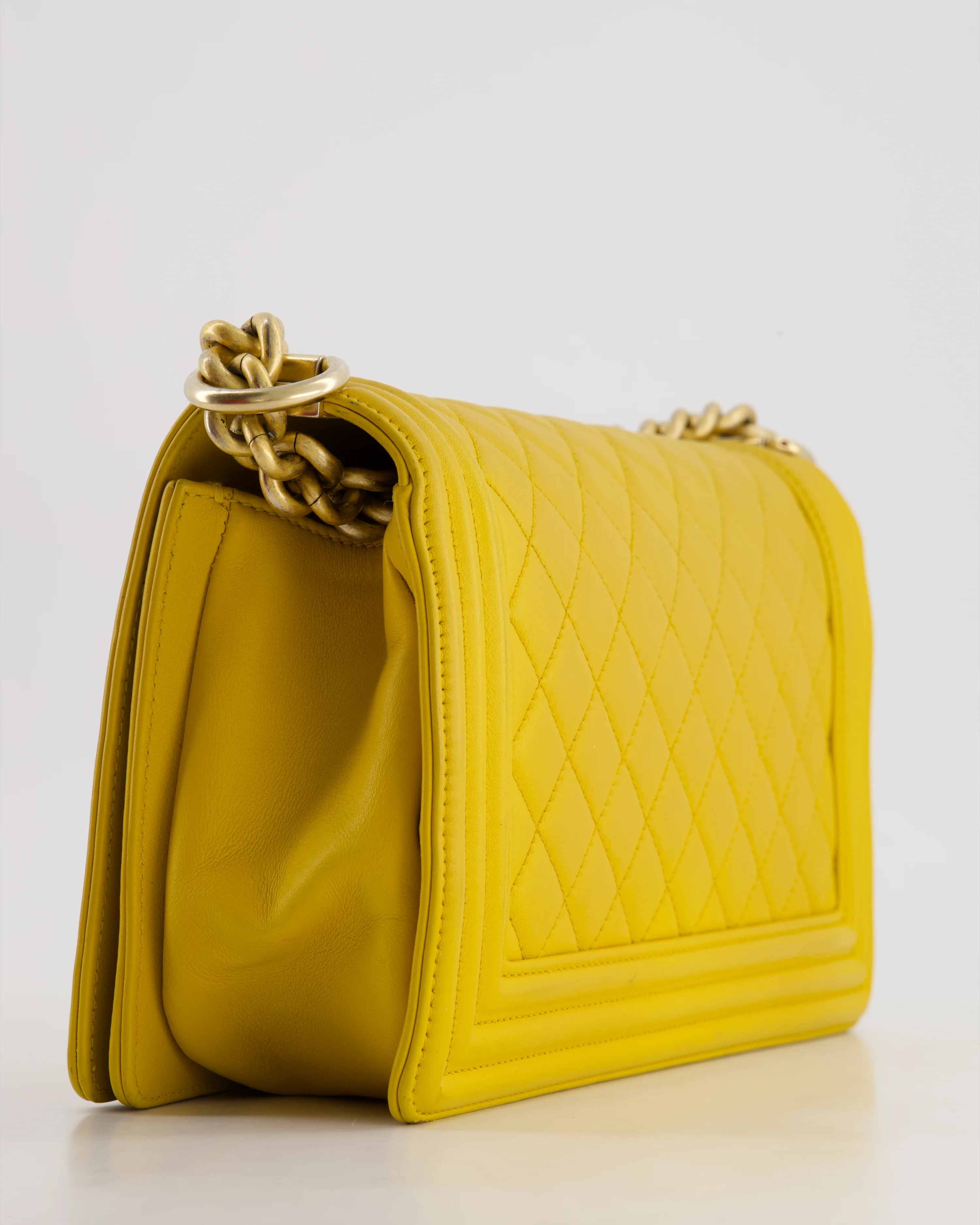Chanel Mustard Yellow Medium Boy Bag in Calfskin Leather with Antique Gold Hardware - Image 14