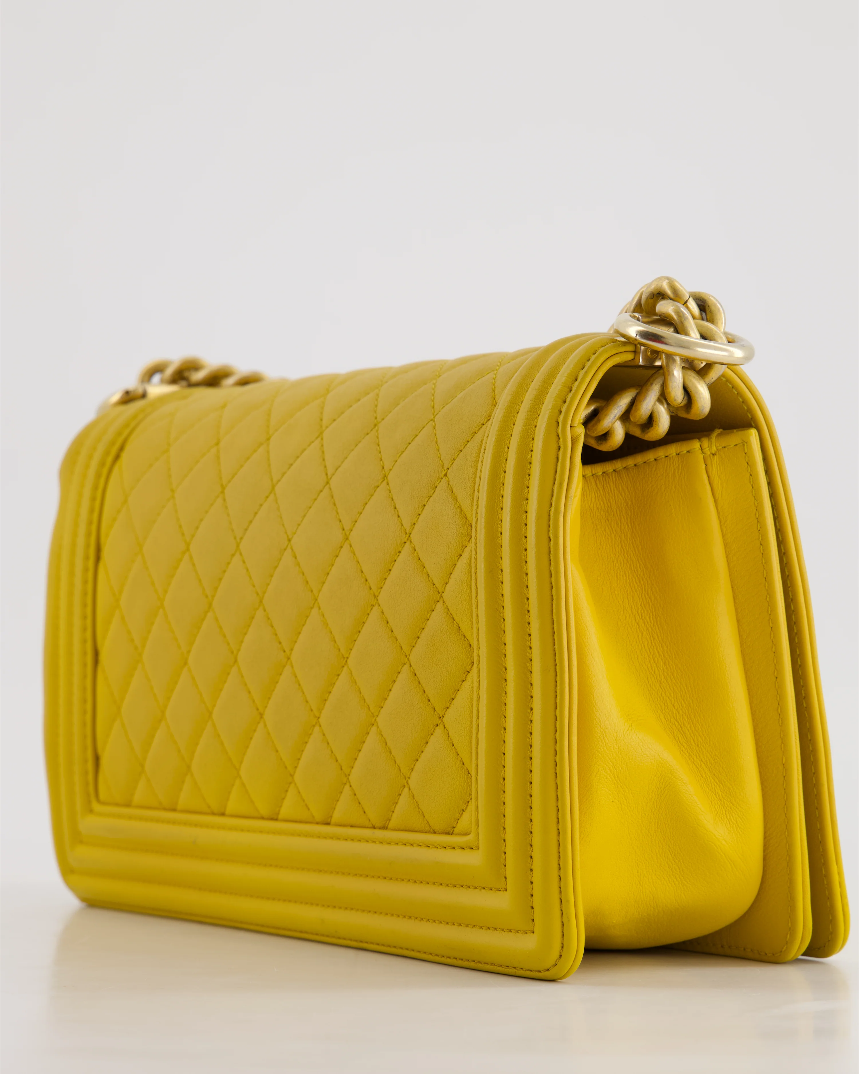 Chanel Mustard Yellow Medium Boy Bag in Calfskin Leather with Antique Gold Hardware - Image 15