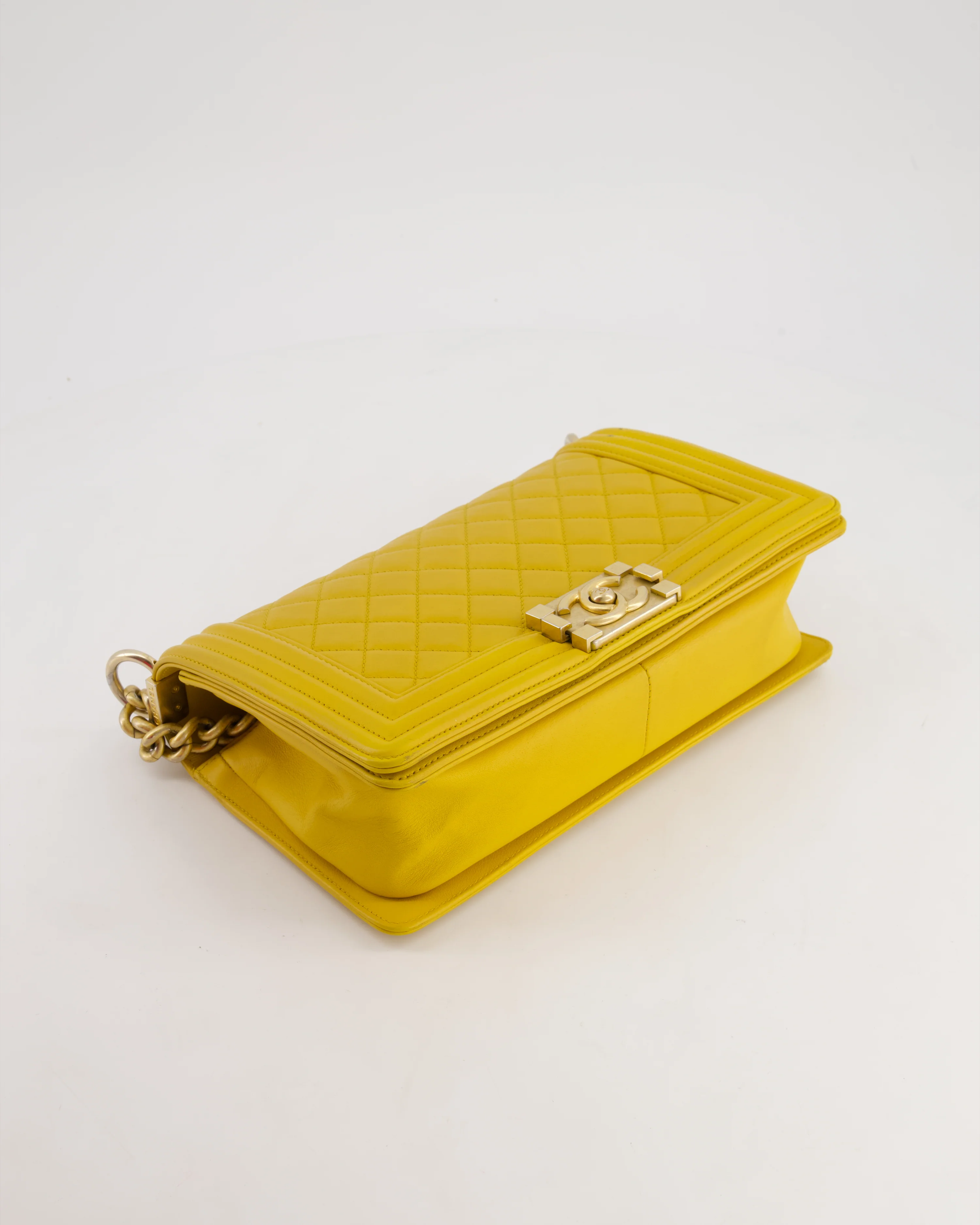 Chanel Mustard Yellow Medium Boy Bag in Calfskin Leather with Antique Gold Hardware - Image 18
