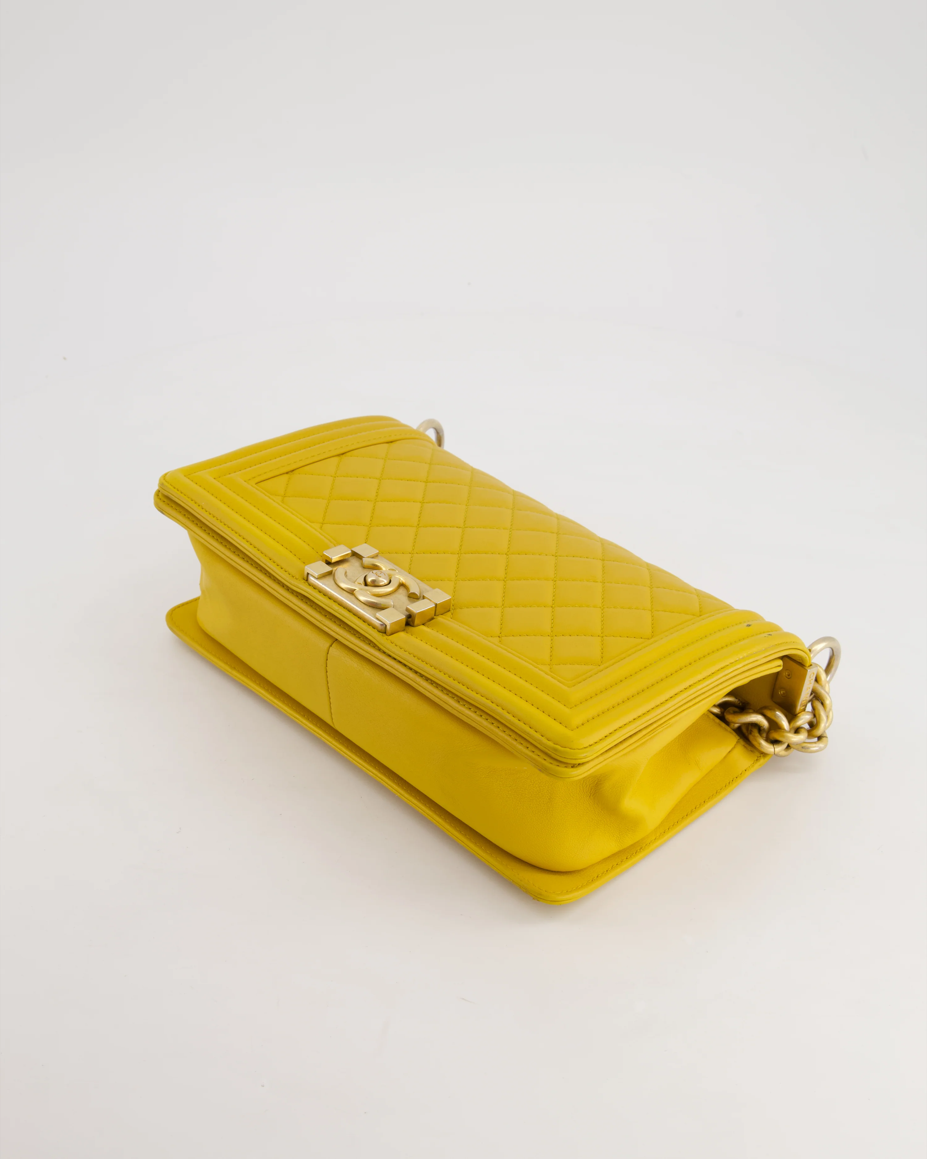 Chanel Mustard Yellow Medium Boy Bag in Calfskin Leather with Antique Gold Hardware - Image 19