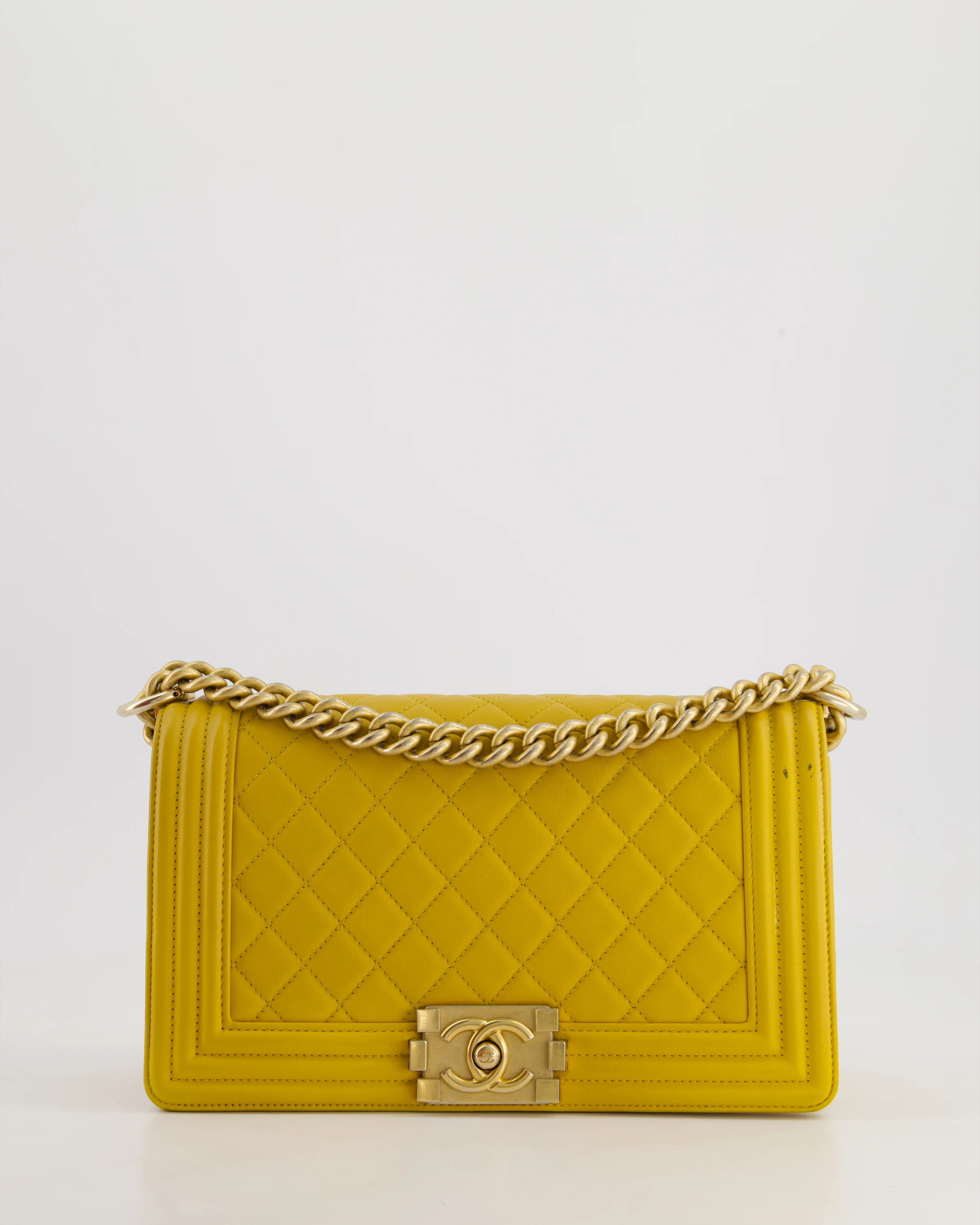 Chanel Mustard Yellow Medium Boy Bag in Calfskin Leather with Antique Gold Hardware - Image 3