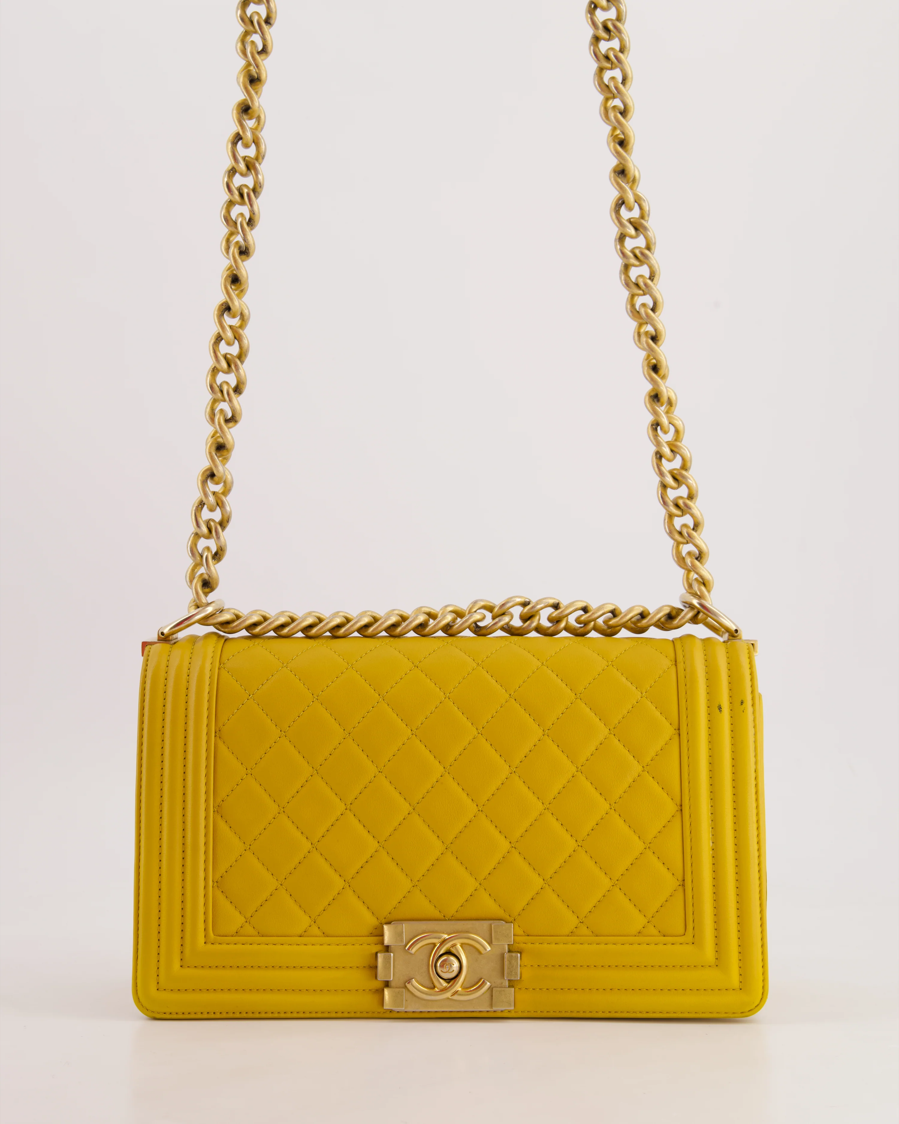 Chanel Mustard Yellow Medium Boy Bag in Calfskin Leather with Antique Gold Hardware - Image 4
