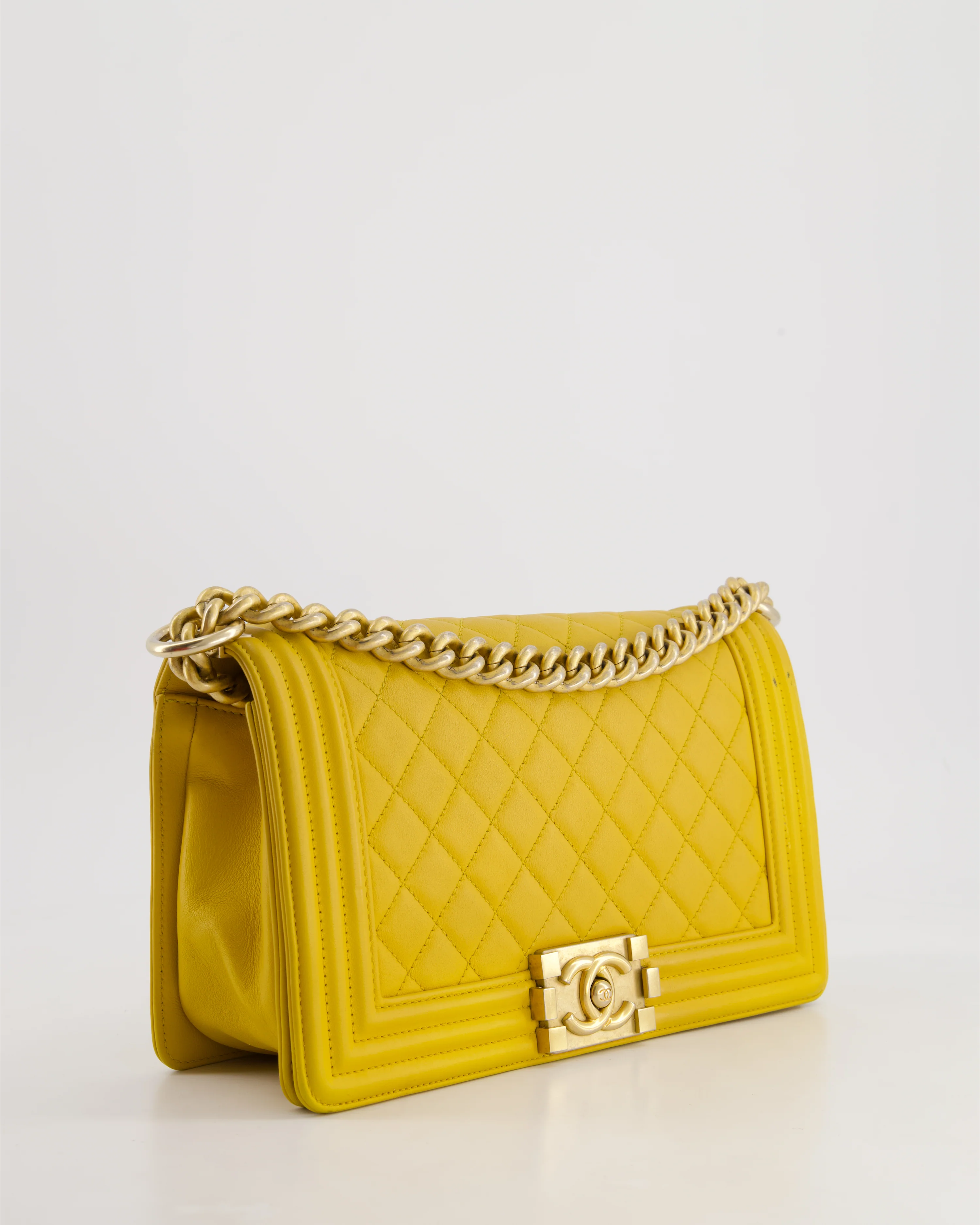 Chanel Mustard Yellow Medium Boy Bag in Calfskin Leather with Antique Gold Hardware - Image 5