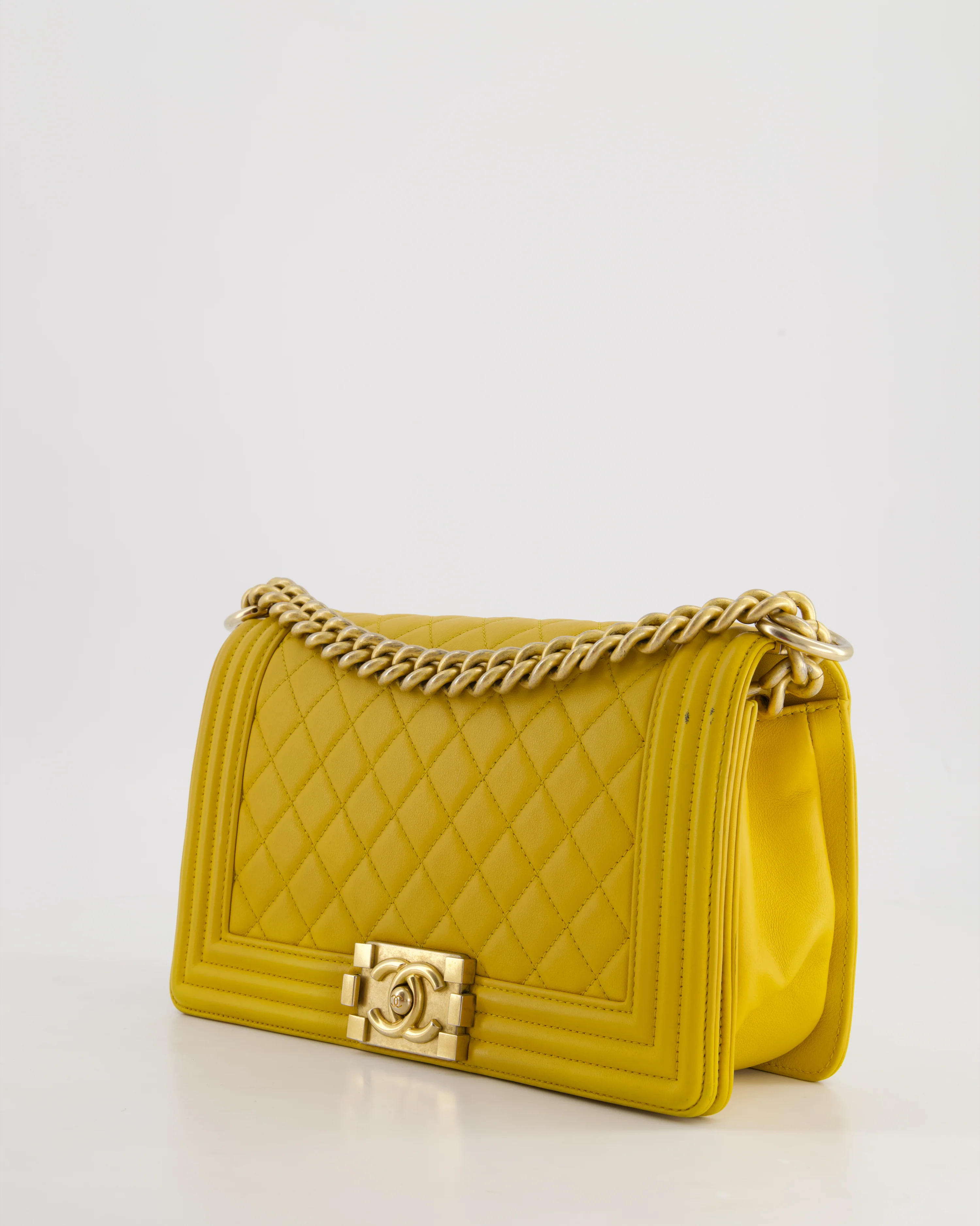 Chanel Mustard Yellow Medium Boy Bag in Calfskin Leather with Antique Gold Hardware - Image 6