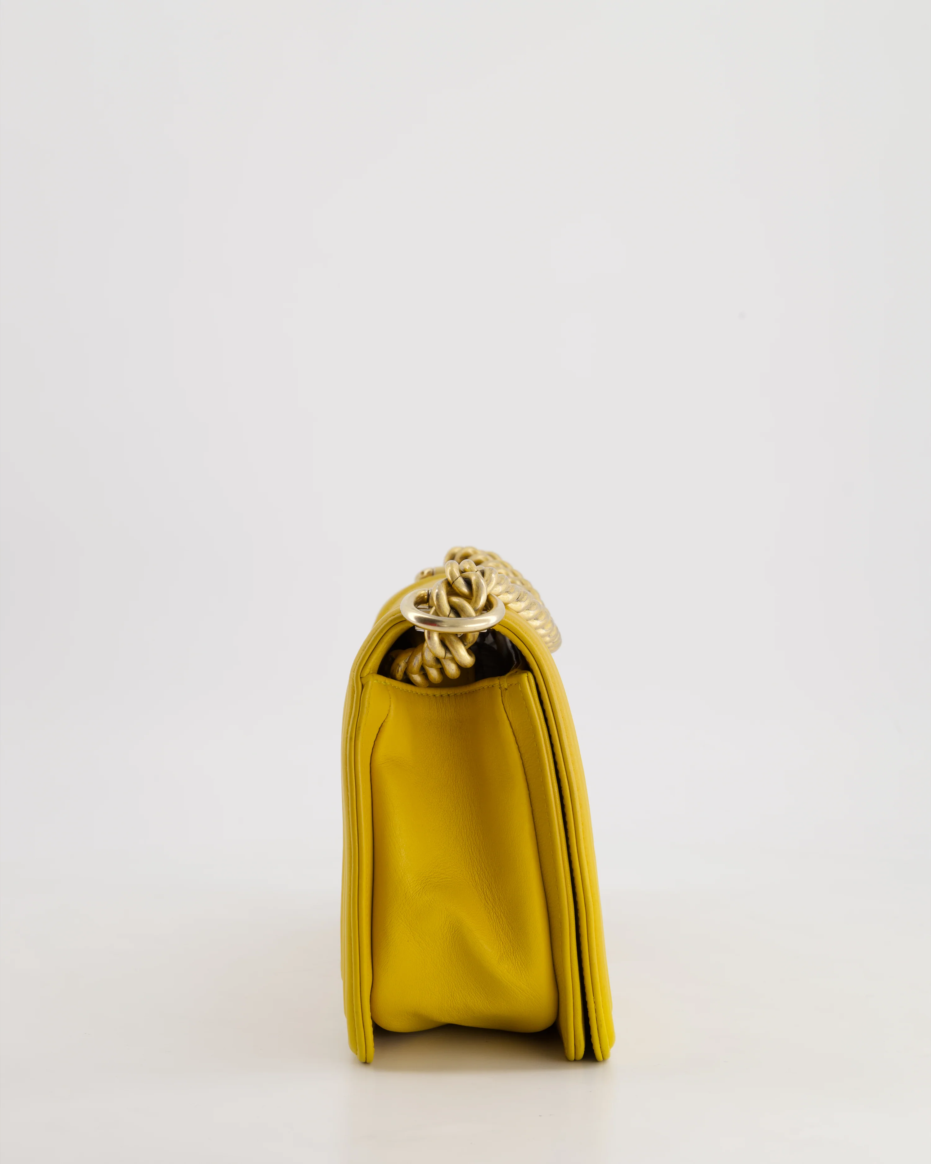 Chanel Mustard Yellow Medium Boy Bag in Calfskin Leather with Antique Gold Hardware - Image 7