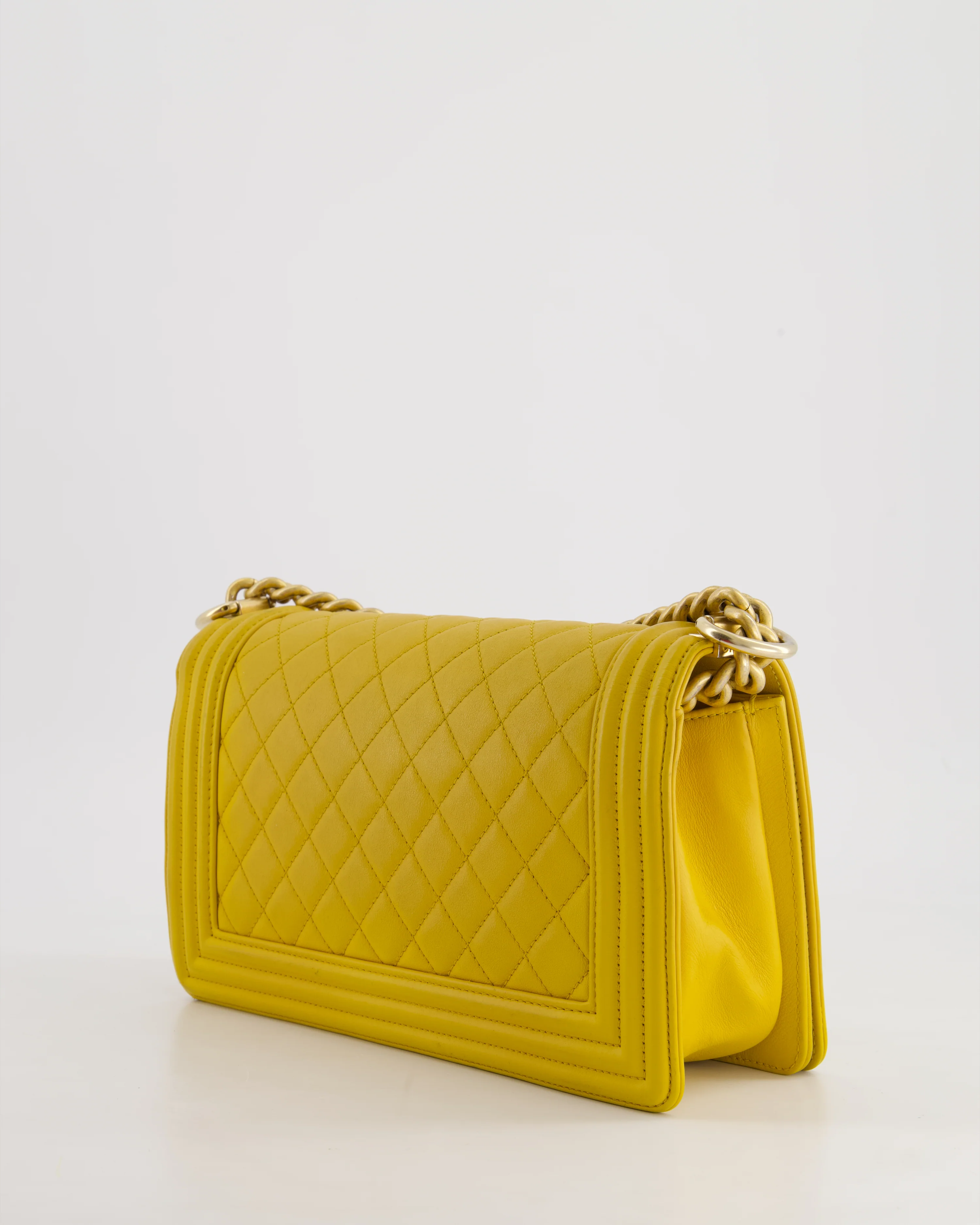 Chanel Mustard Yellow Medium Boy Bag in Calfskin Leather with Antique Gold Hardware - Image 8