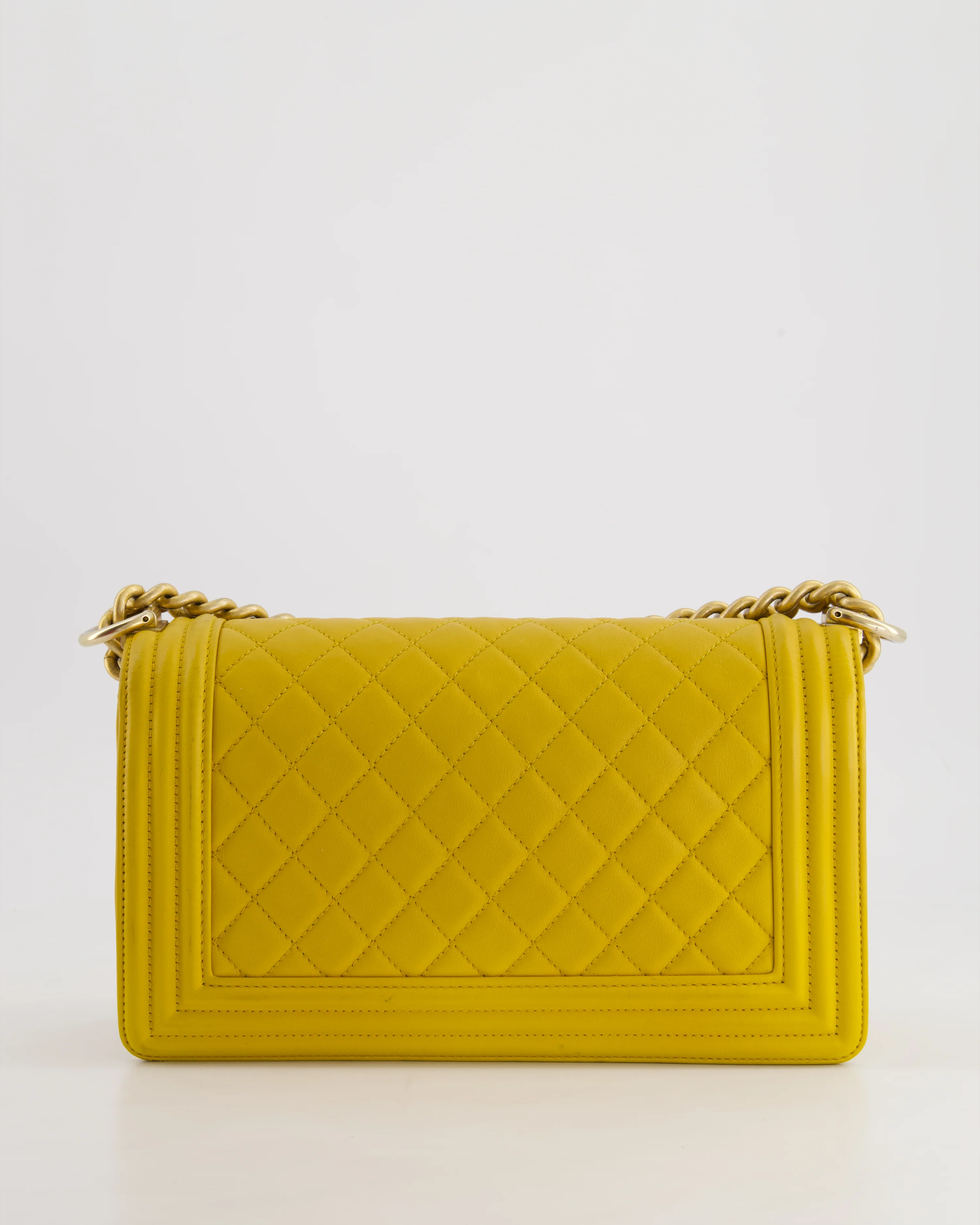 Chanel Mustard Yellow Medium Boy Bag in Calfskin Leather with Antique Gold Hardware - Image 9