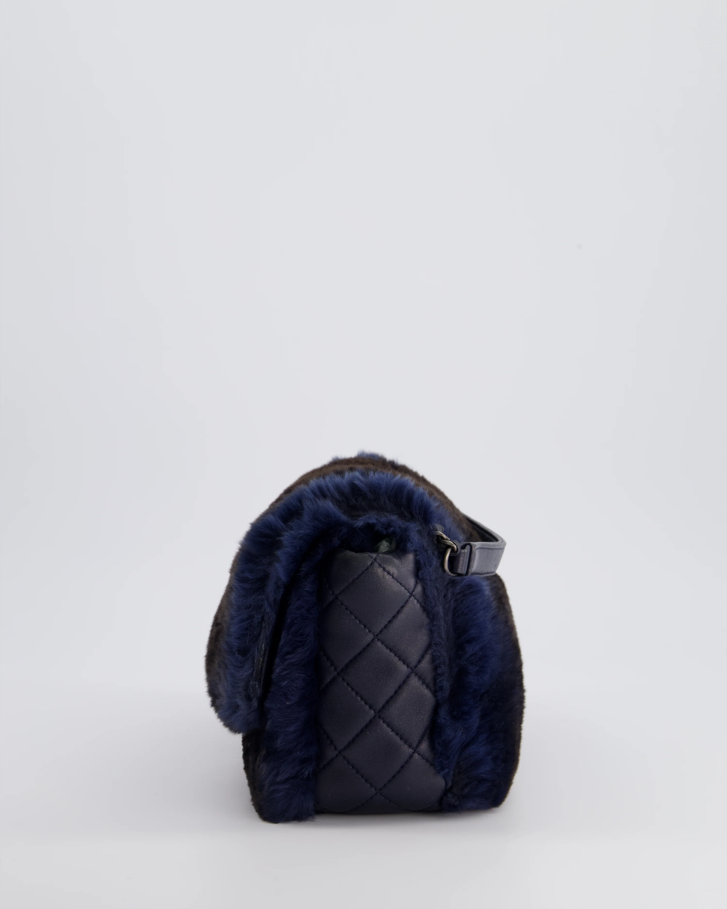 *HOT* Chanel Navy Rabbit Fur Single Flap Bag with Silver Hardware - Image 10